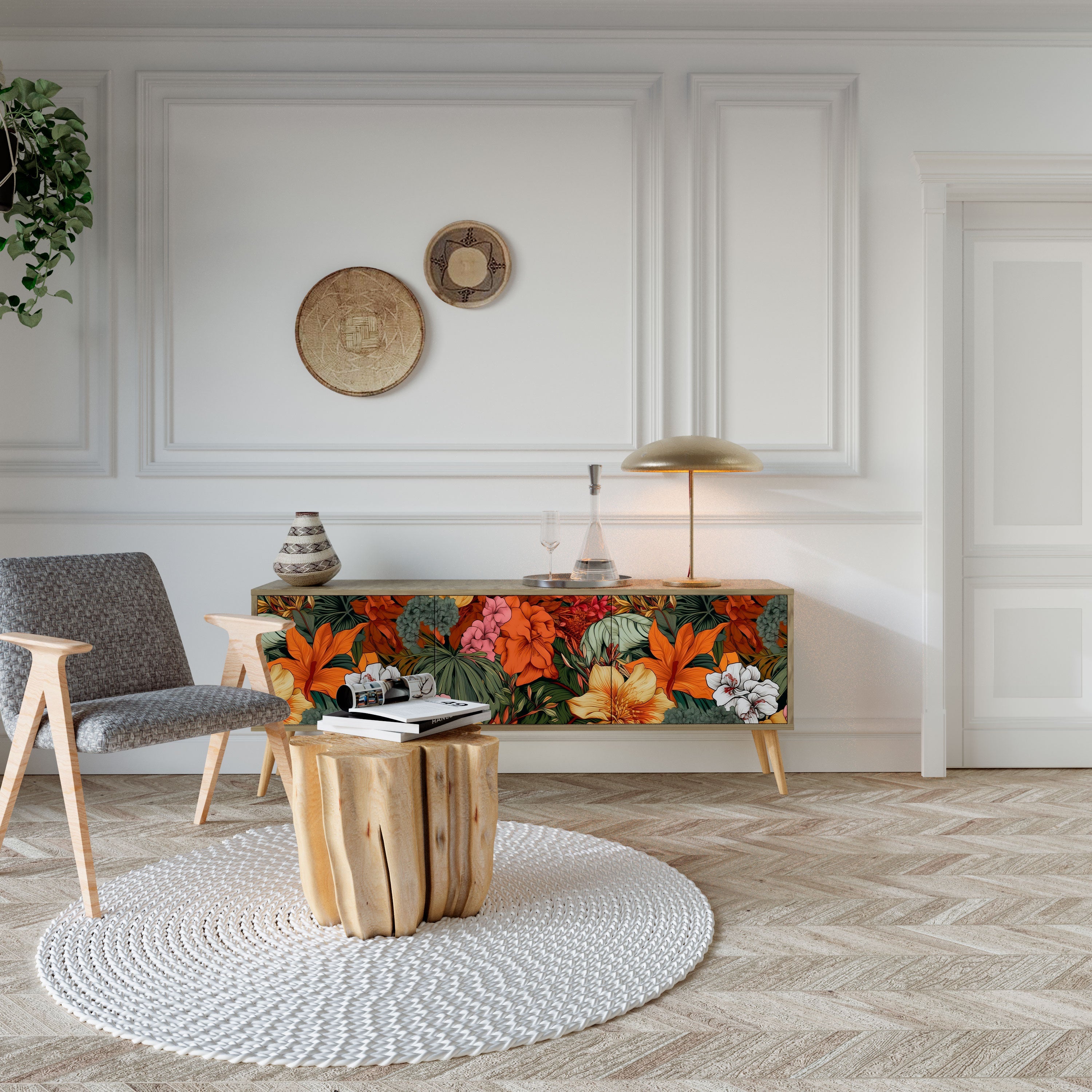 Meuble TV 3 portes RADIANT FLORA effet chêne