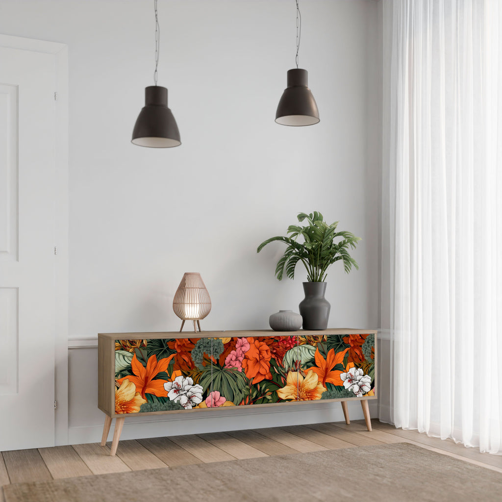 Meuble TV 3 portes RADIANT FLORA effet chêne