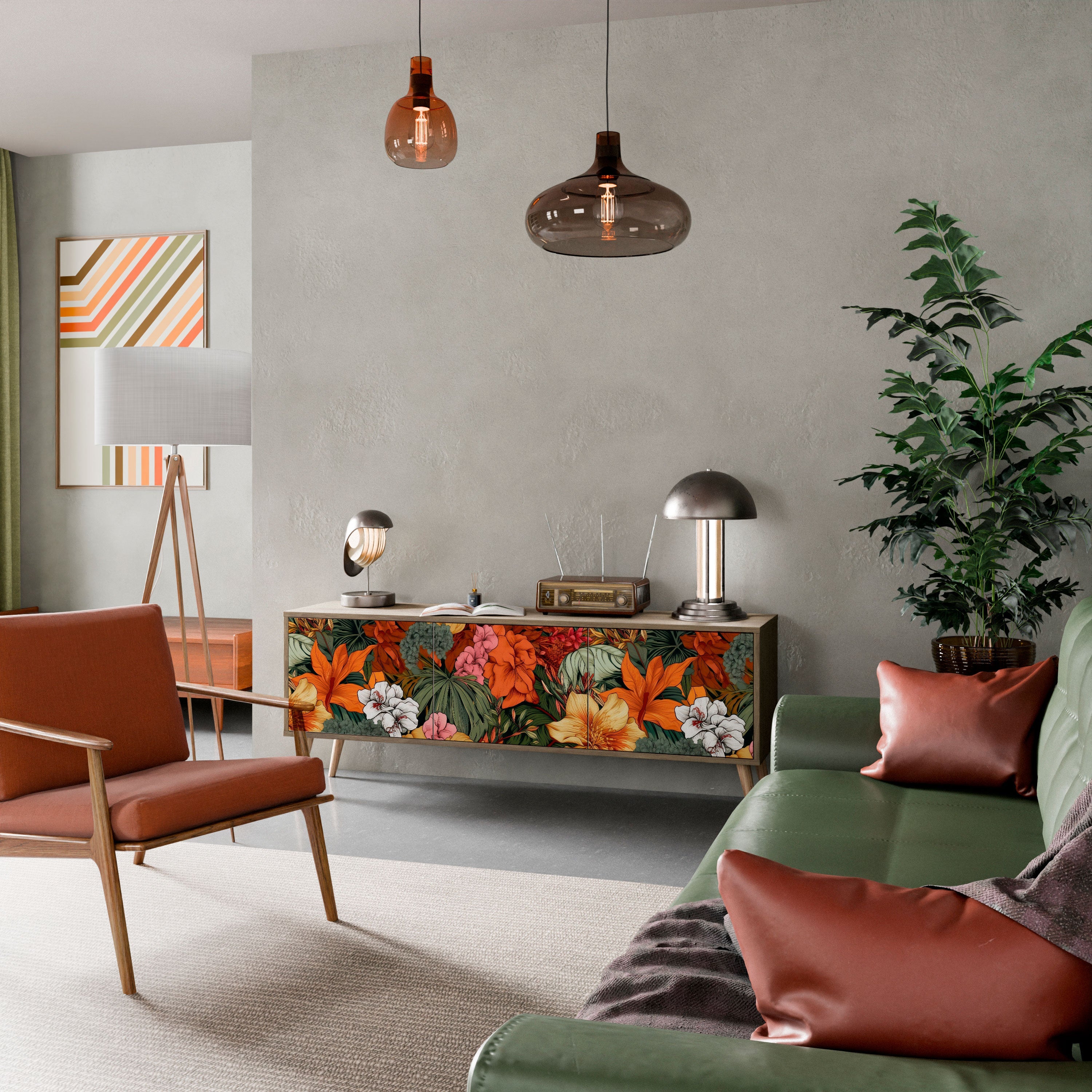 Meuble TV 3 portes RADIANT FLORA effet chêne