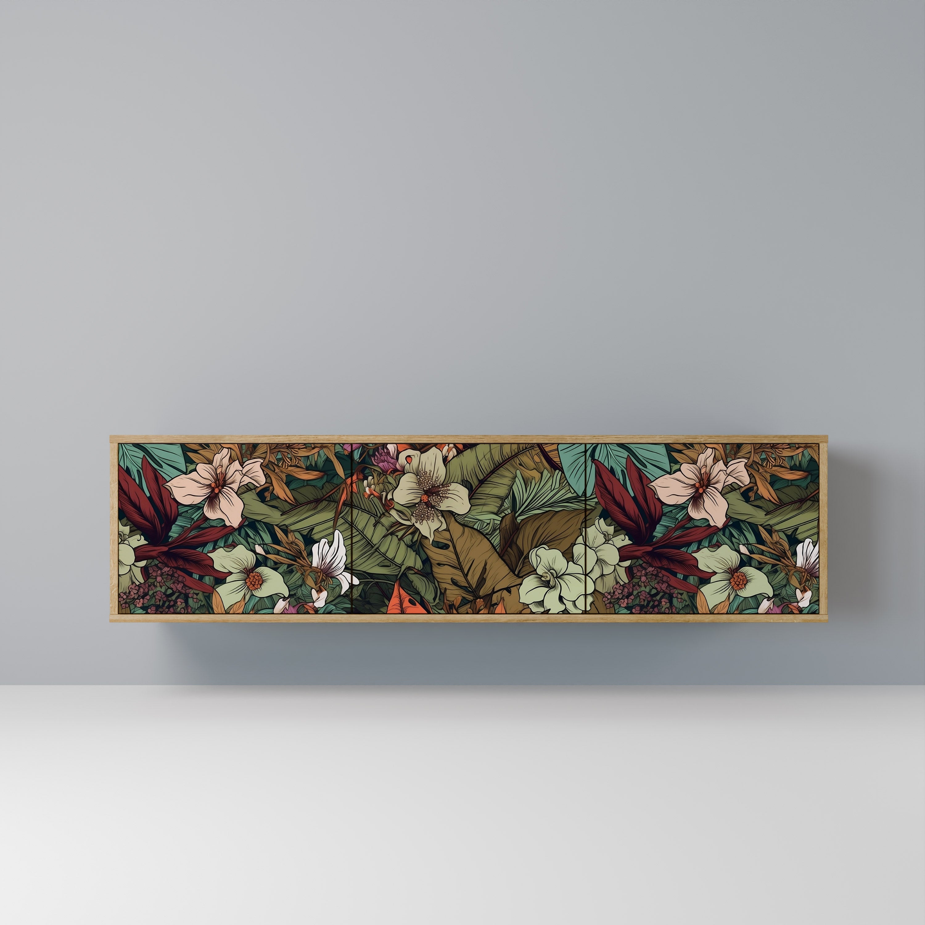 Meuble TV 3 portes BOTANICAL EMERGENCE effet chêne