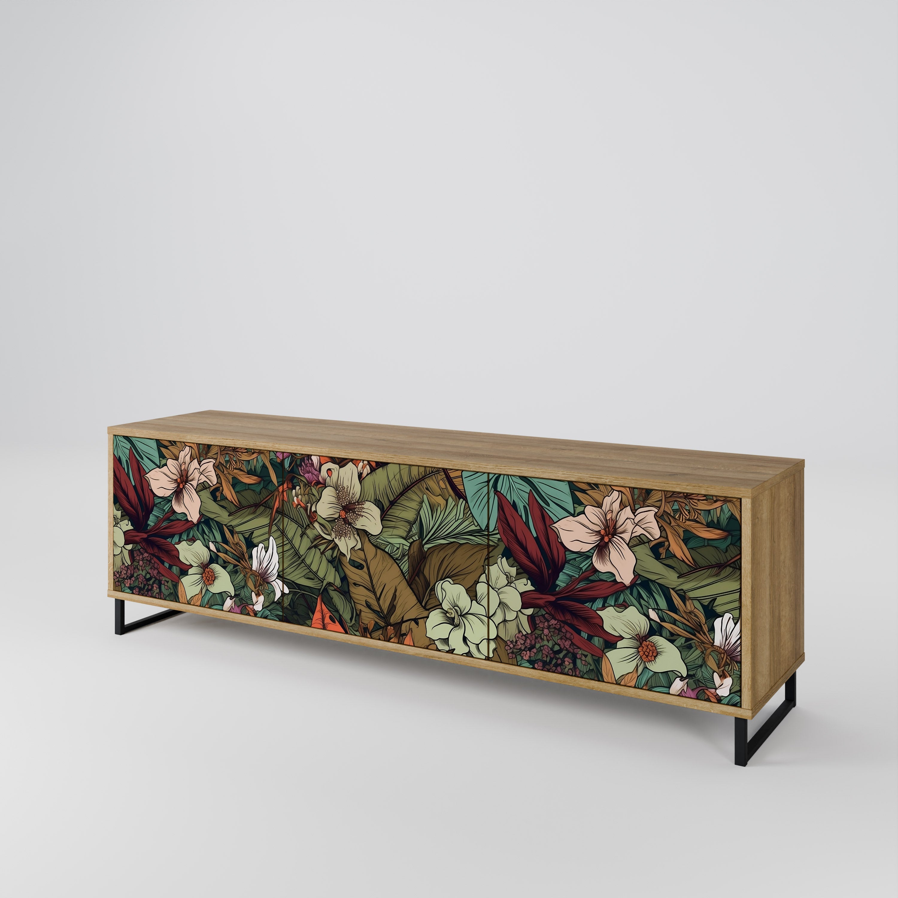 Meuble TV 3 portes BOTANICAL EMERGENCE effet chêne