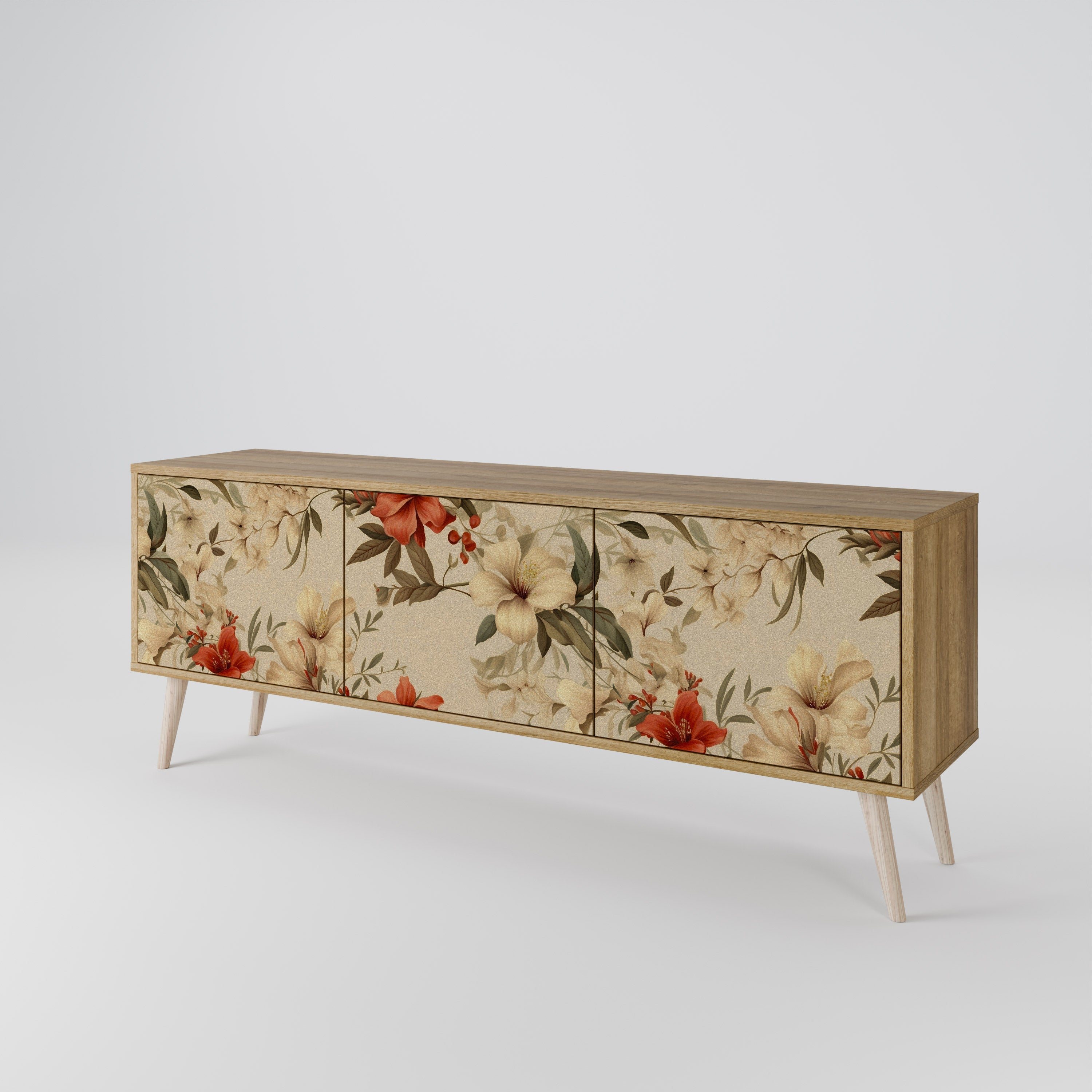 Meuble TV 3 portes BLOOMING HARMONY effet chêne