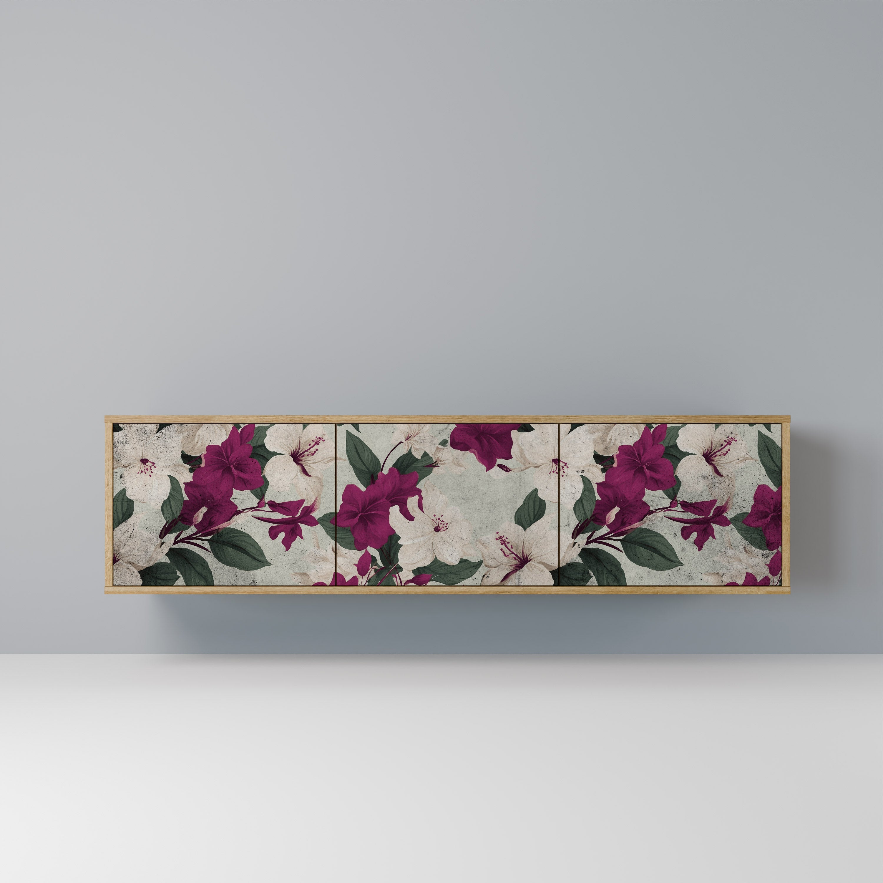 Meuble TV 3 portes FLOWERET DREAM effet chêne