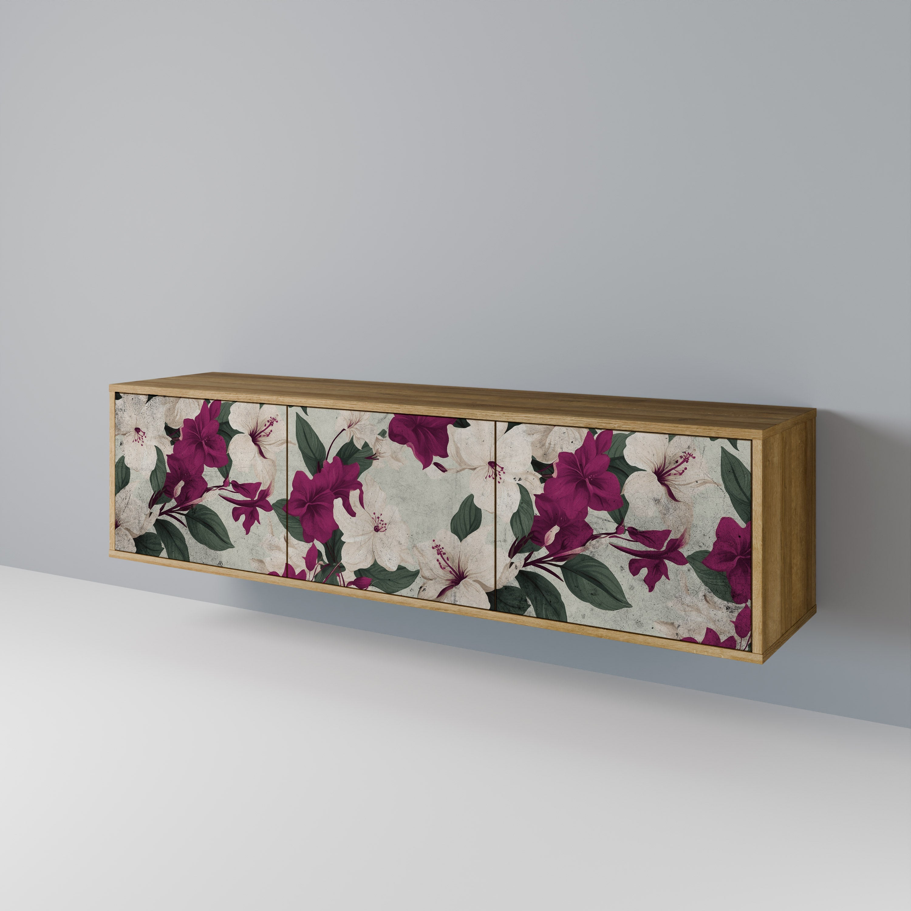 Meuble TV 3 portes FLOWERET DREAM effet chêne