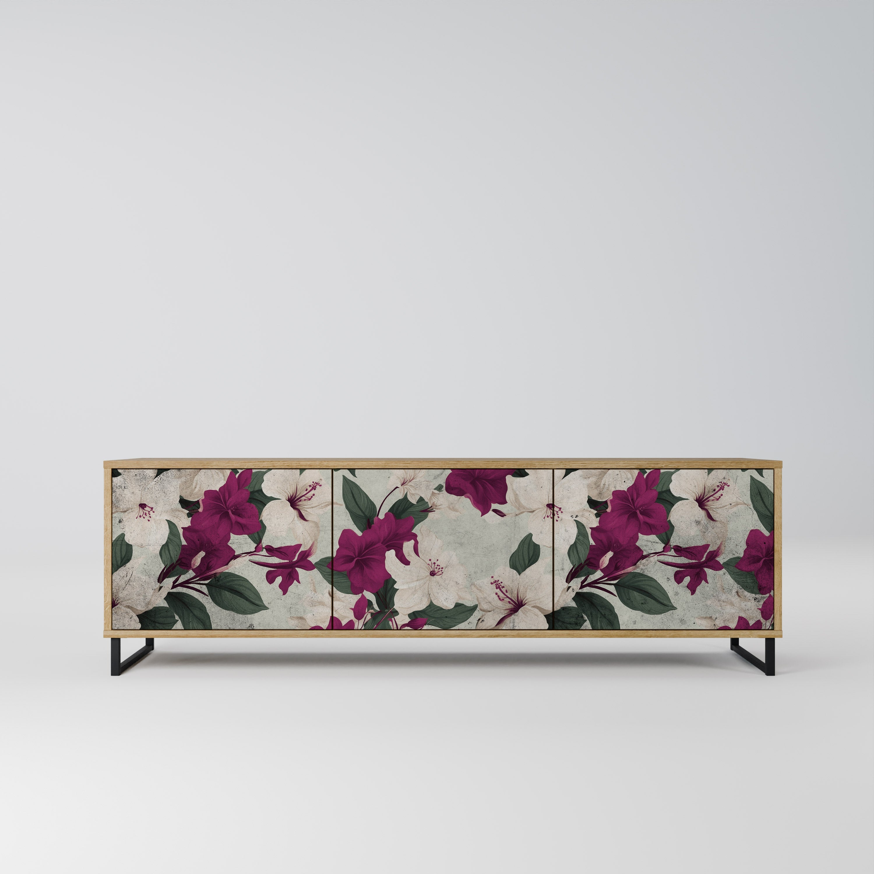 Meuble TV 3 portes FLOWERET DREAM effet chêne