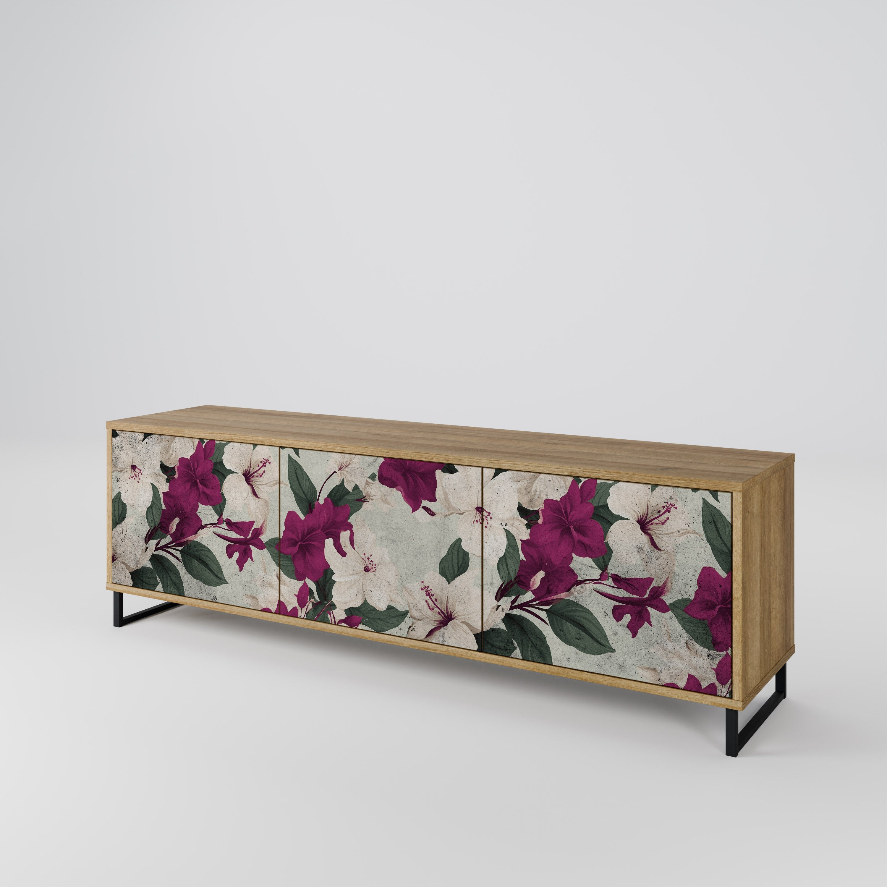 Meuble TV 3 portes FLOWERET DREAM effet chêne