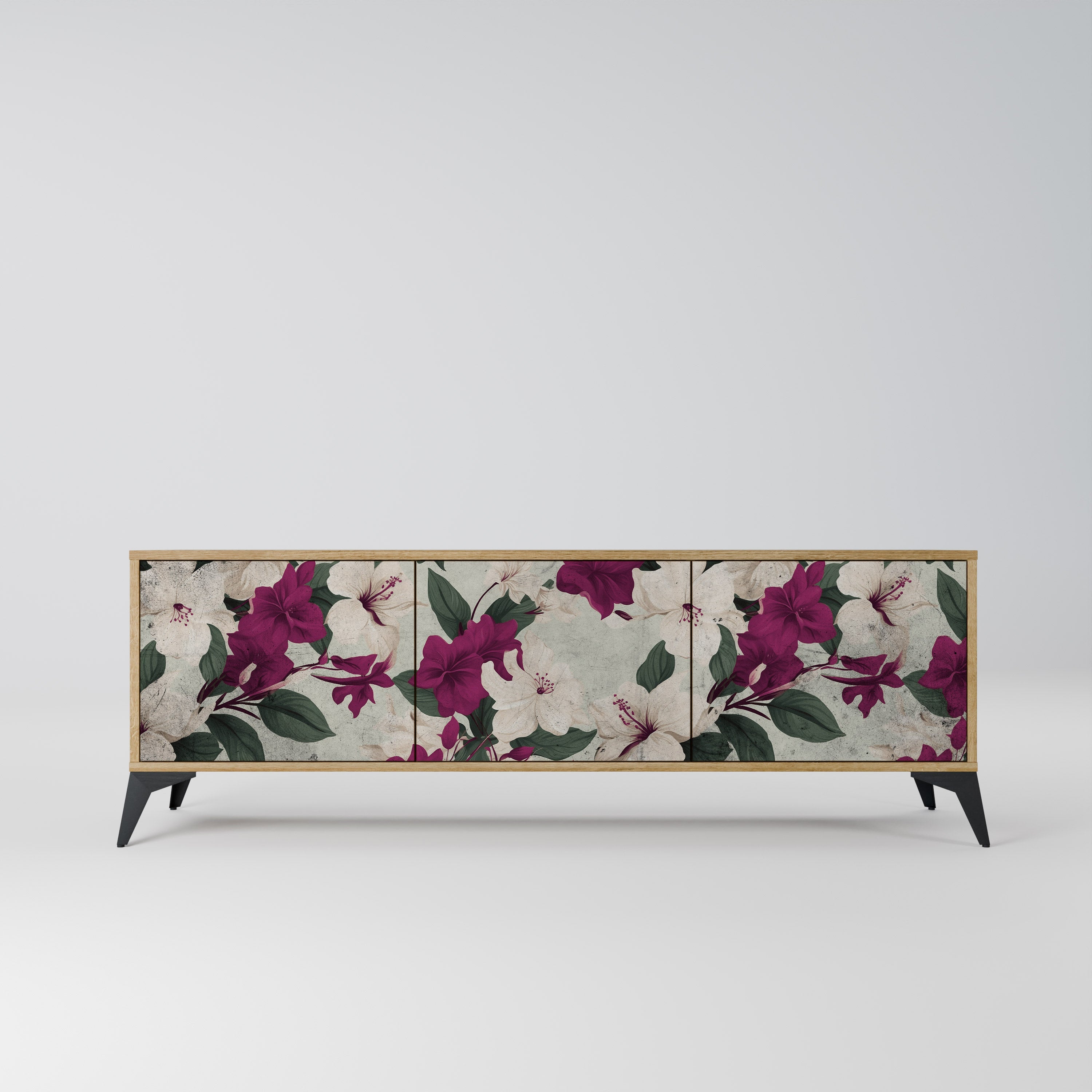 Meuble TV 3 portes FLOWERET DREAM effet chêne