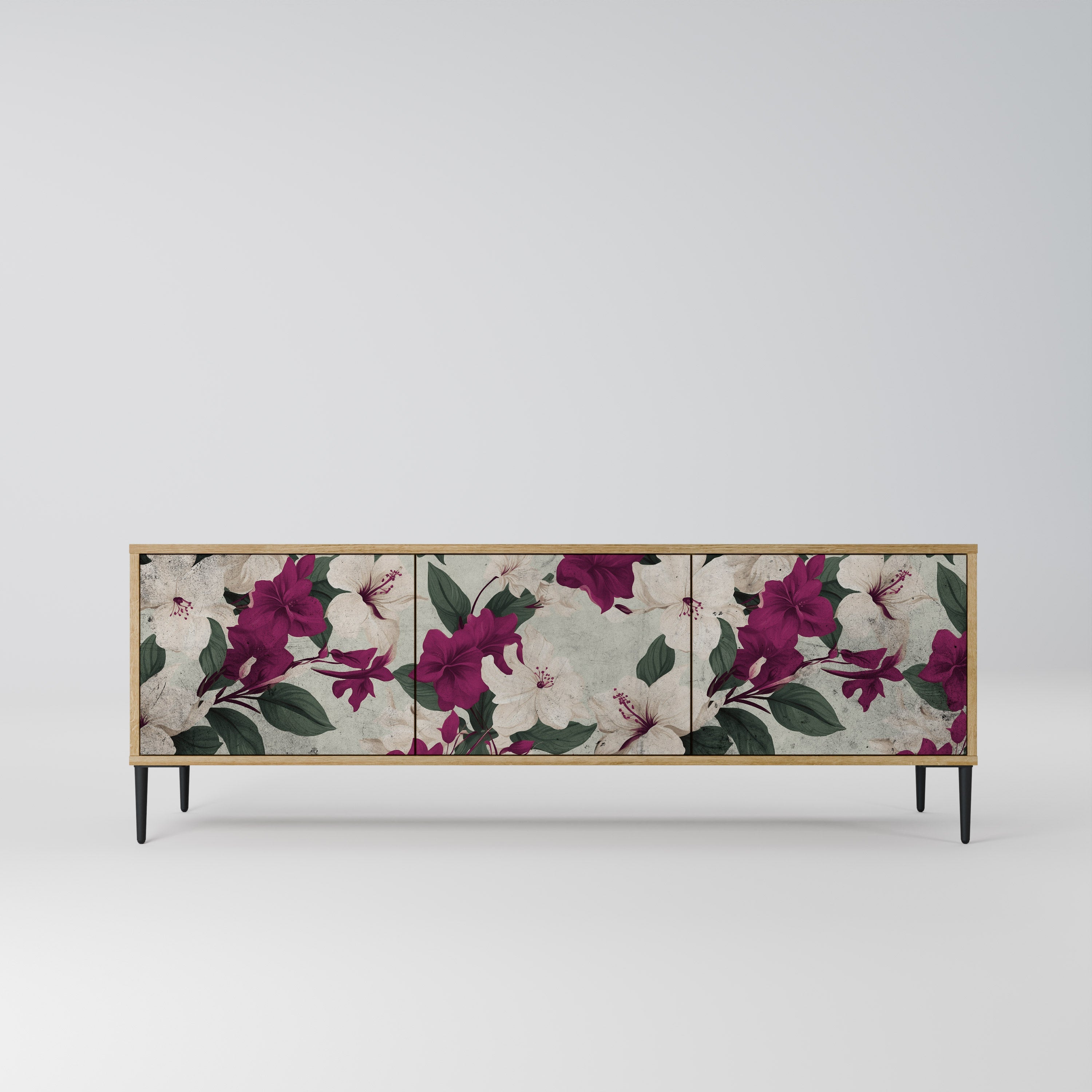 Meuble TV 3 portes FLOWERET DREAM effet chêne