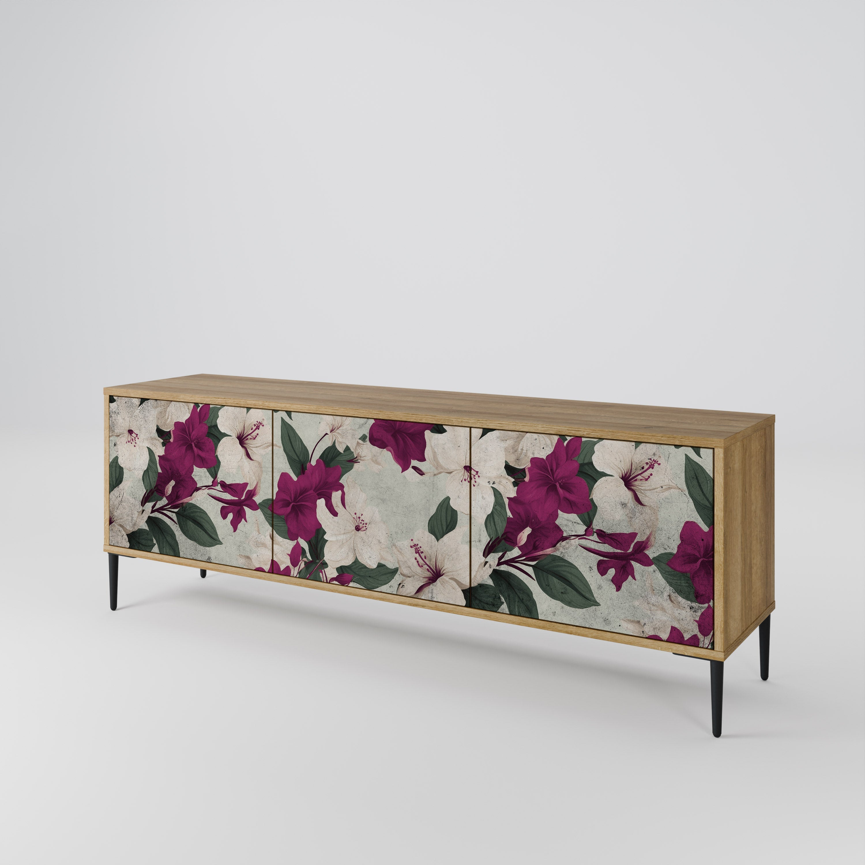 Meuble TV 3 portes FLOWERET DREAM effet chêne