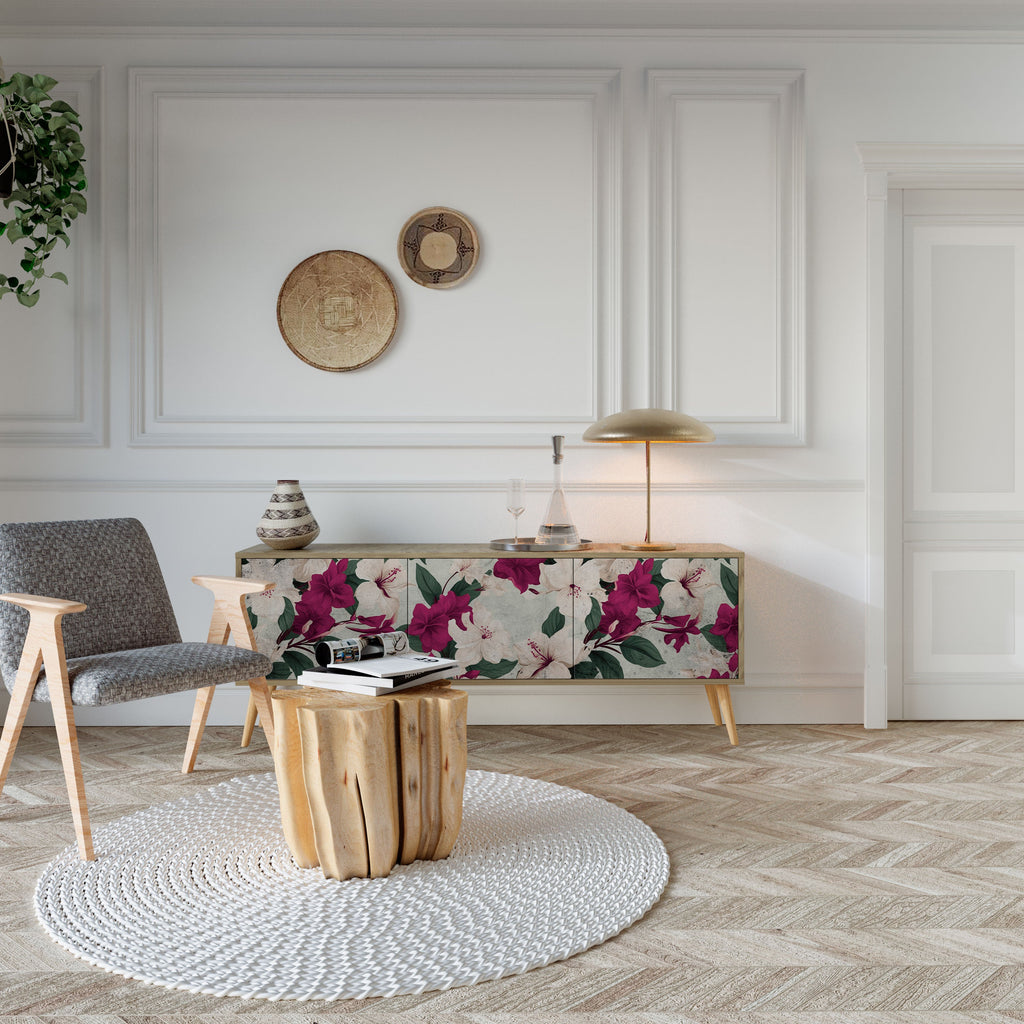 Meuble TV 3 portes FLOWERET DREAM effet chêne