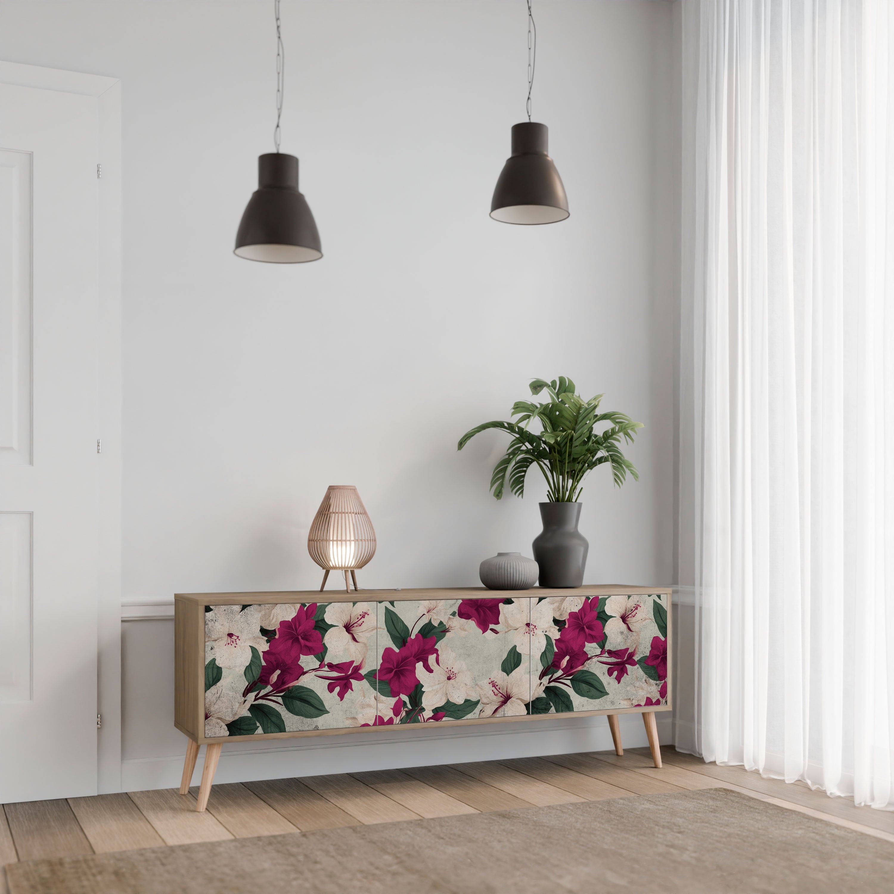 Meuble TV 3 portes FLOWERET DREAM effet chêne