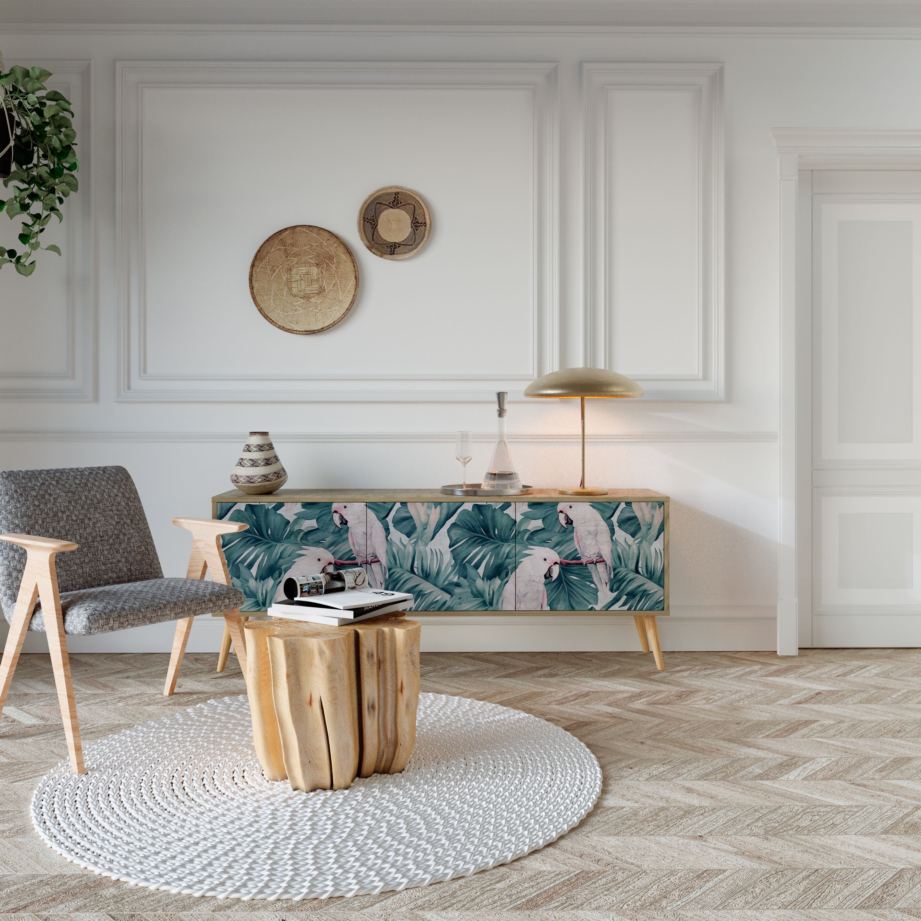 Meuble TV 3 portes POPINJAY LOOK effet chêne