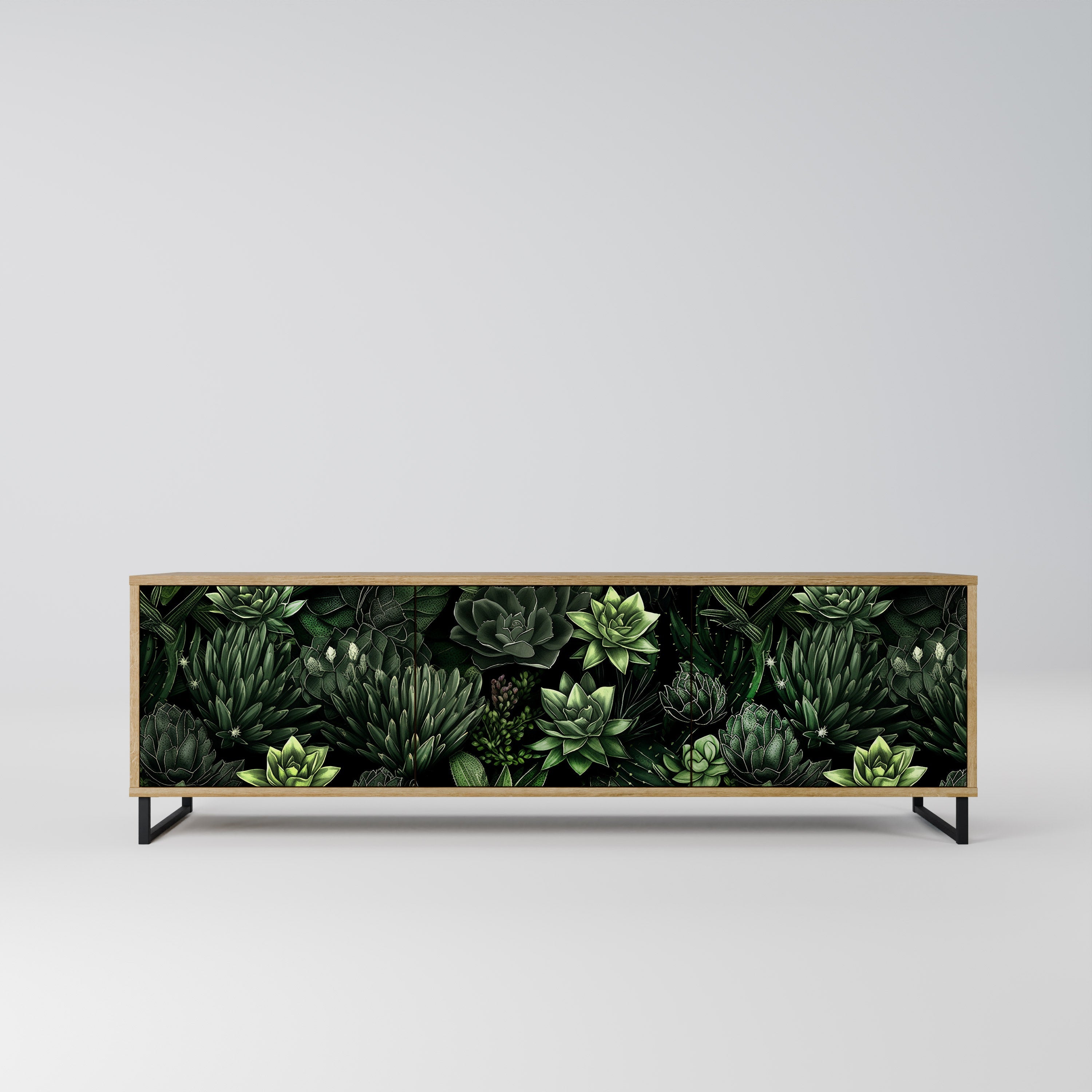 Meuble TV 3 portes SUCCULENT JUNGLE effet chêne