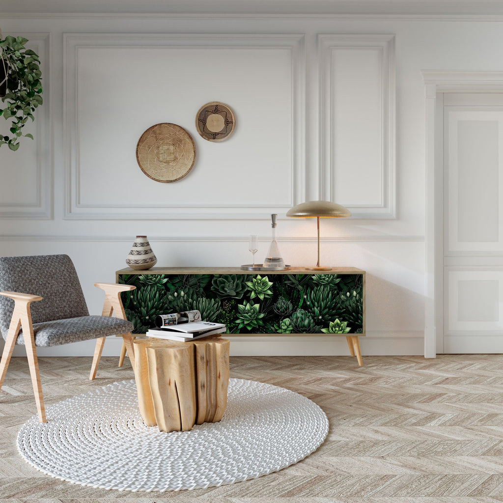 Meuble TV 3 portes SUCCULENT JUNGLE effet chêne