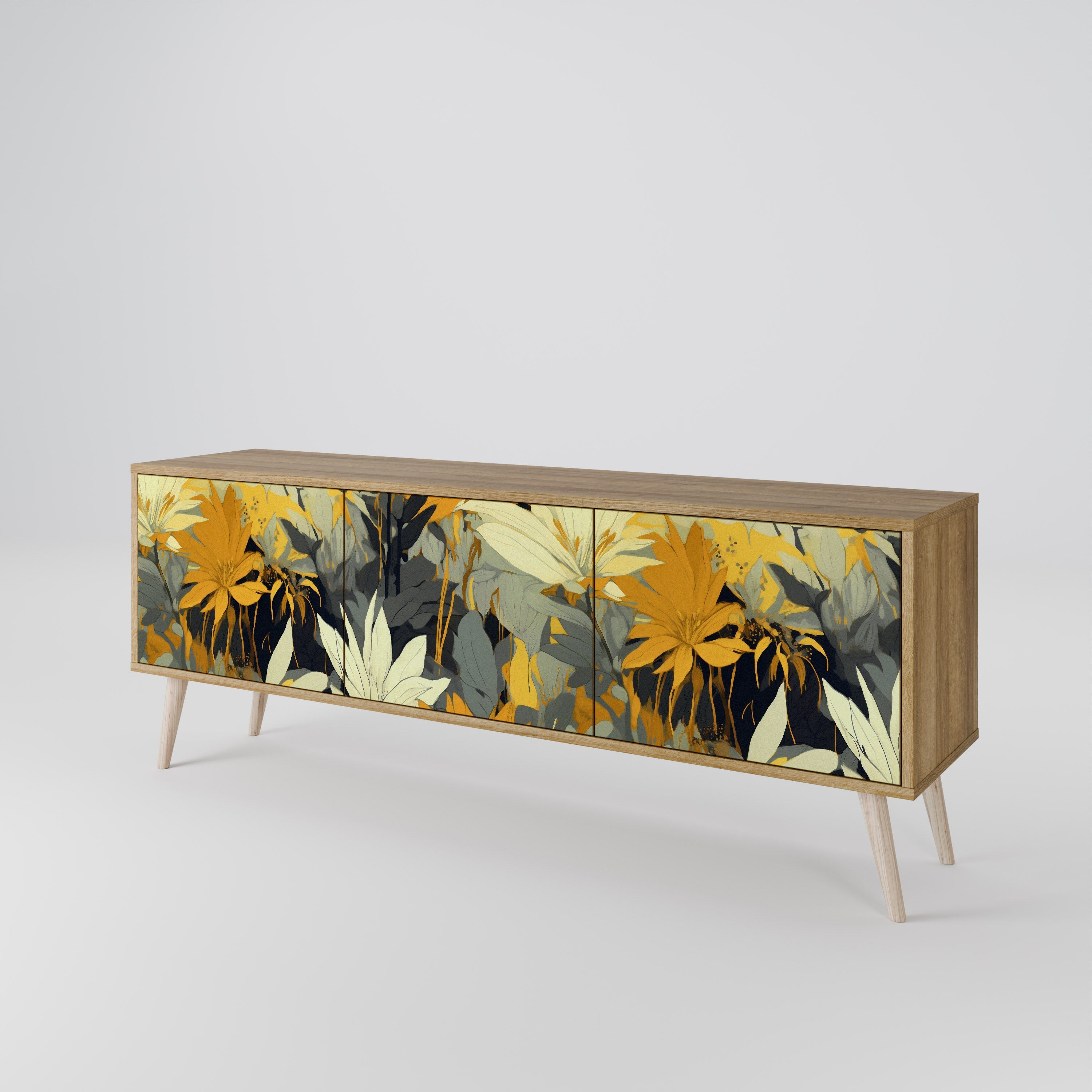 Meuble TV 3 portes SUNKISSED LILY effet chêne