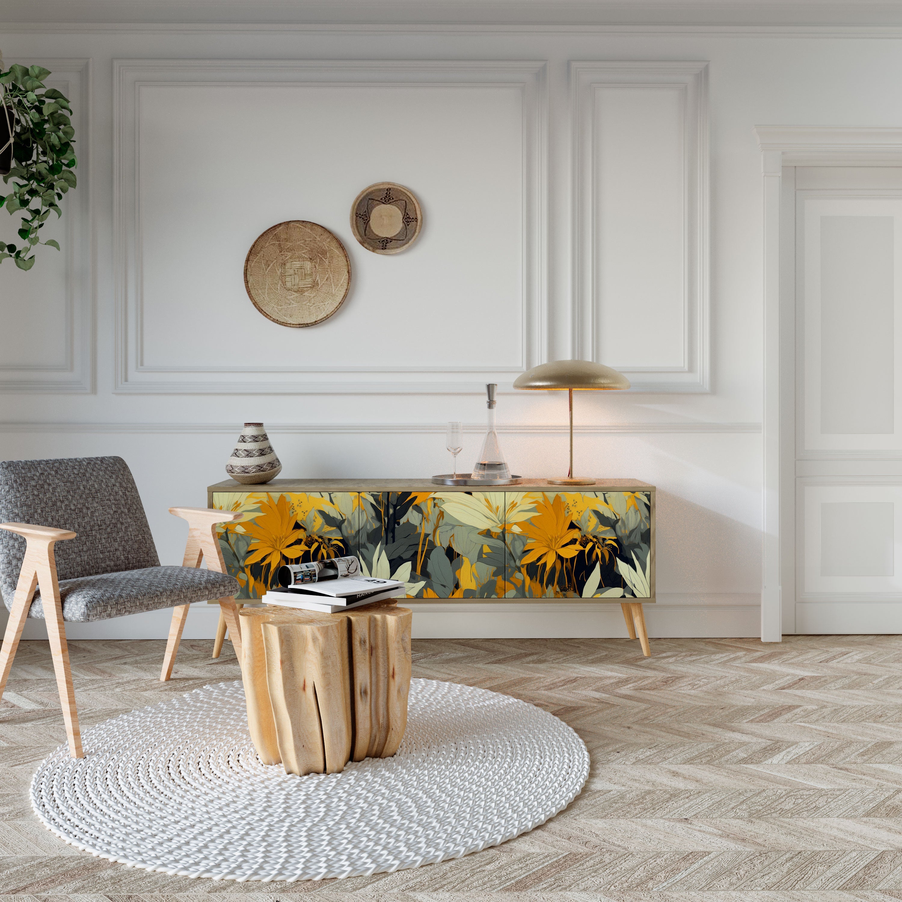 Meuble TV 3 portes SUNKISSED LILY effet chêne