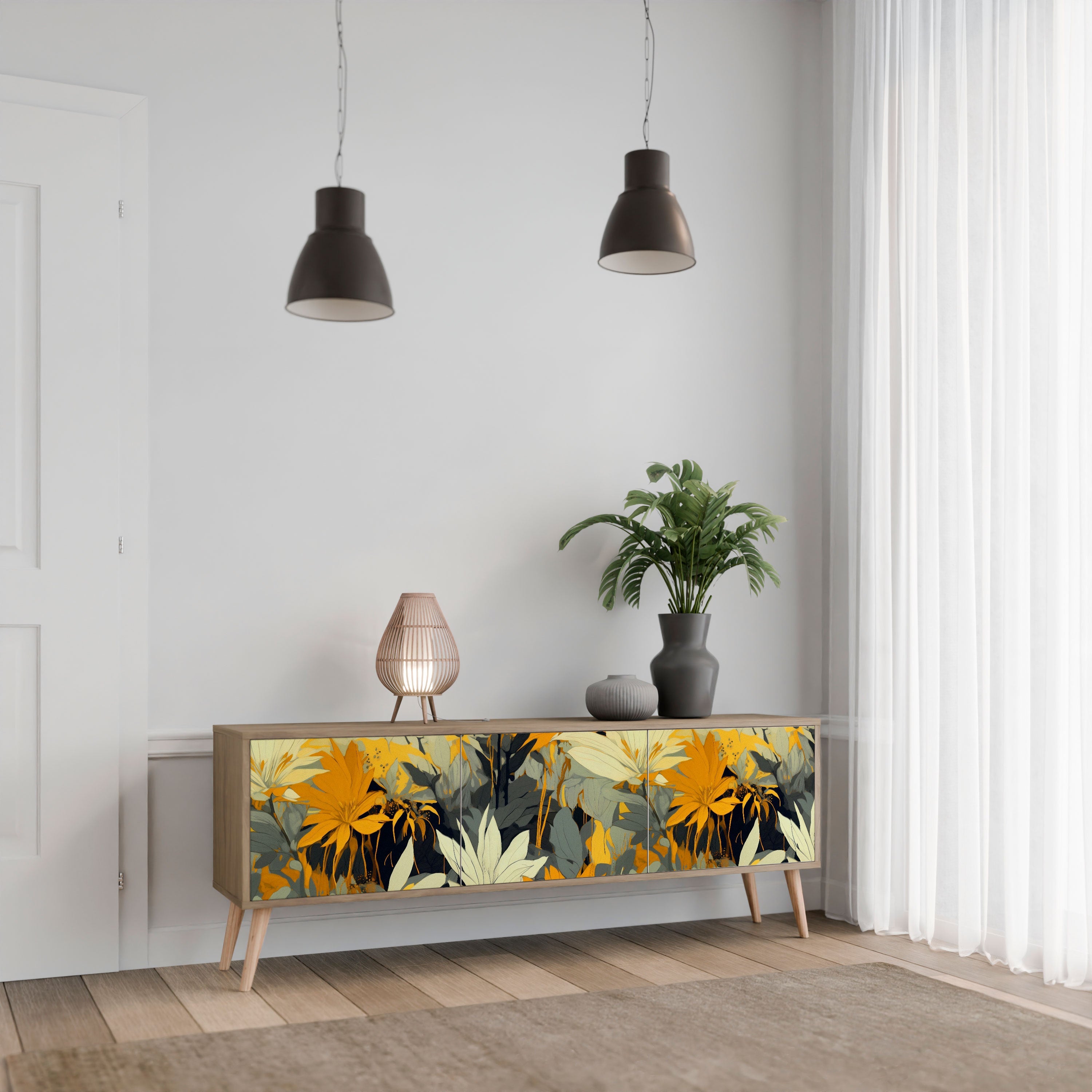 Meuble TV 3 portes SUNKISSED LILY effet chêne