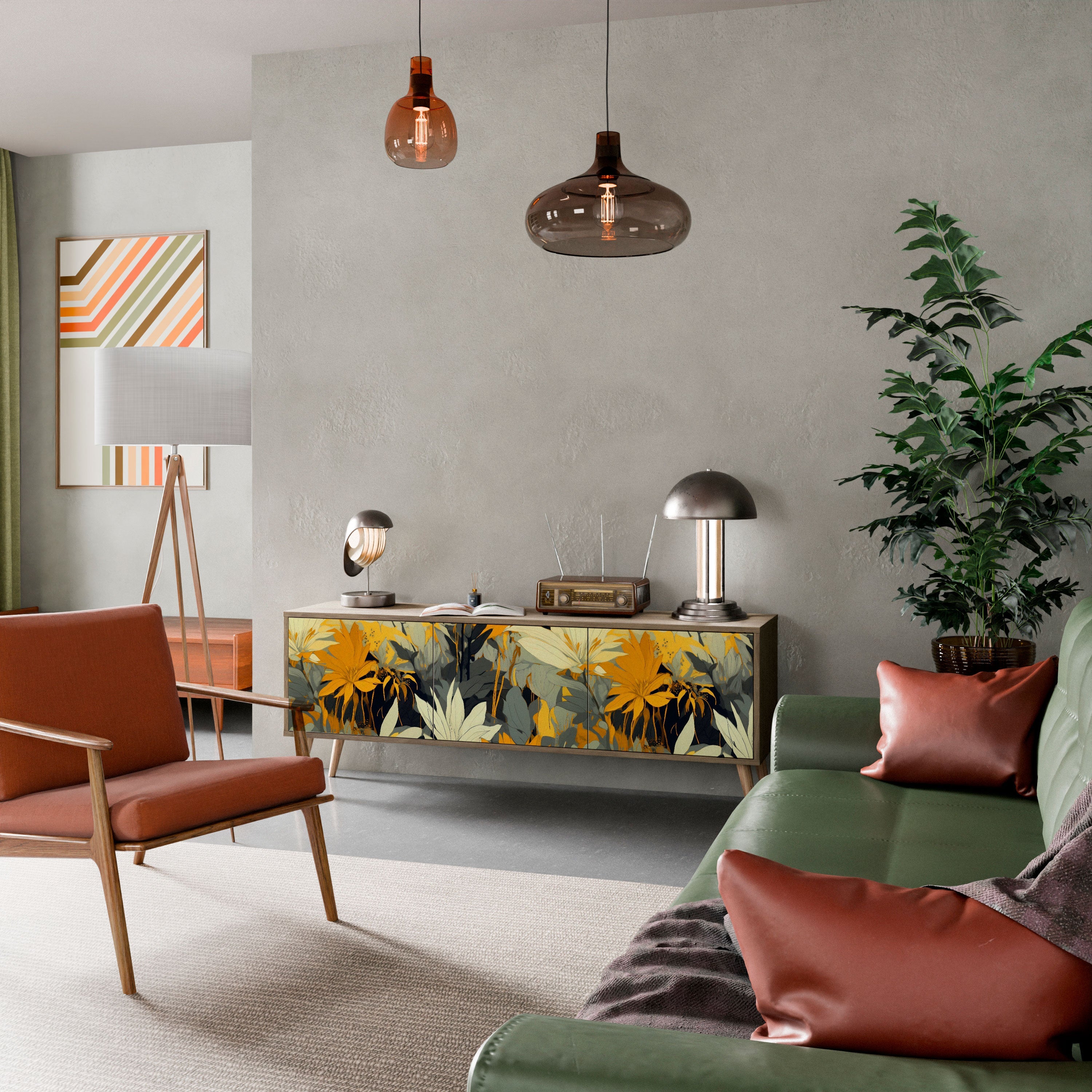 Meuble TV 3 portes SUNKISSED LILY effet chêne