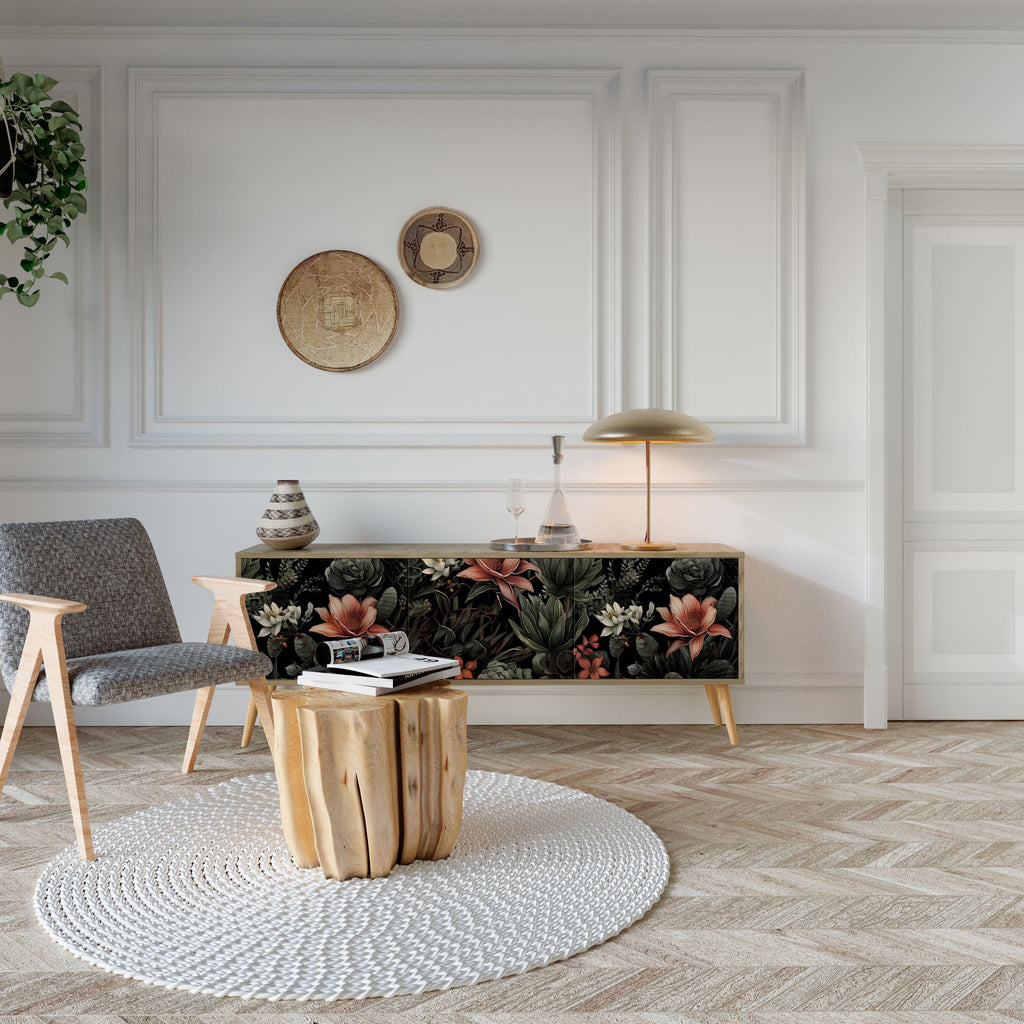 Meuble TV 3 portes SECRET VERDURE effet chêne