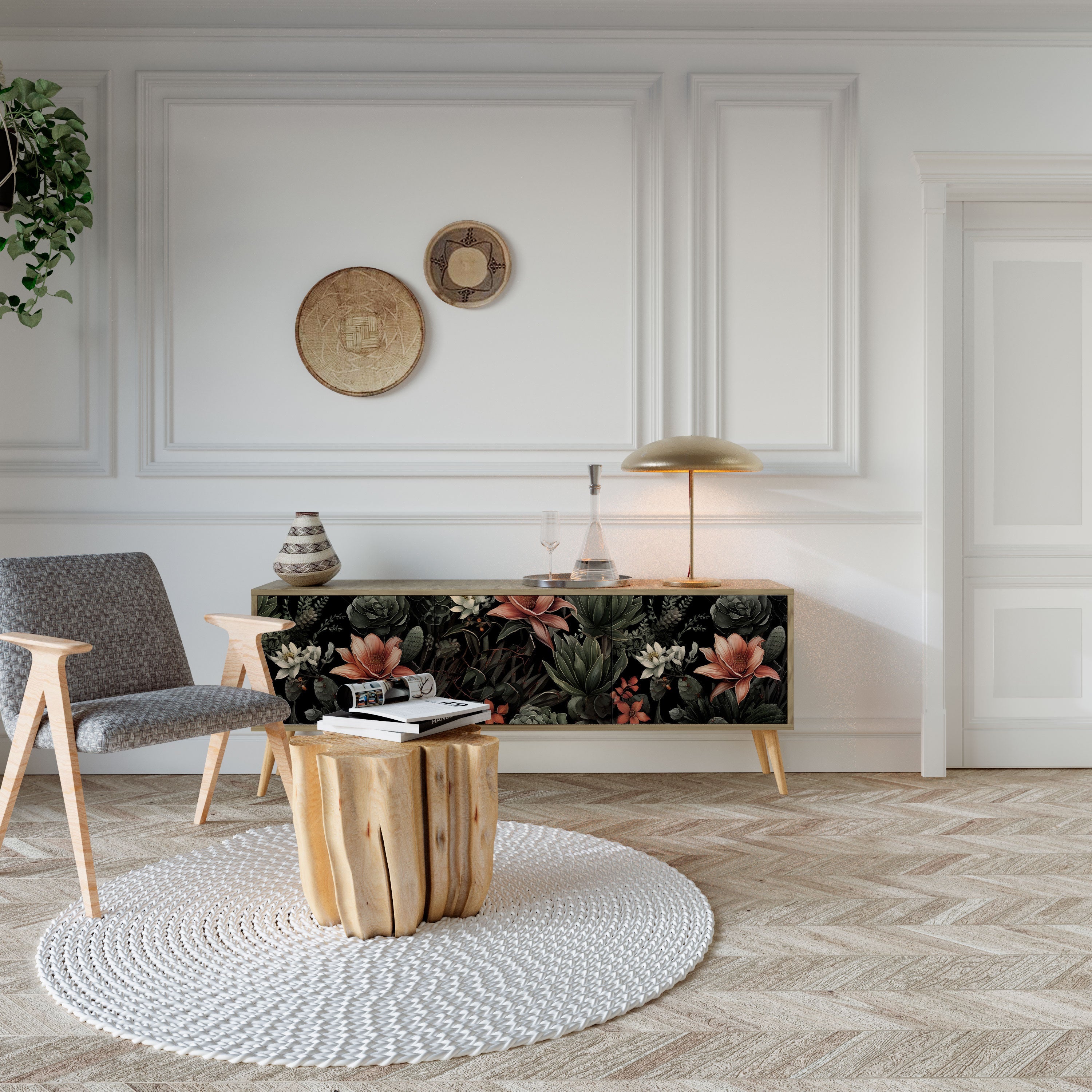 Meuble TV 3 portes SECRET VERDURE effet chêne