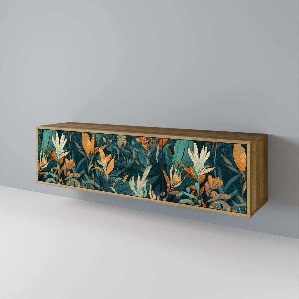 Meuble TV 3 portes FLORAL SERENITY effet chêne