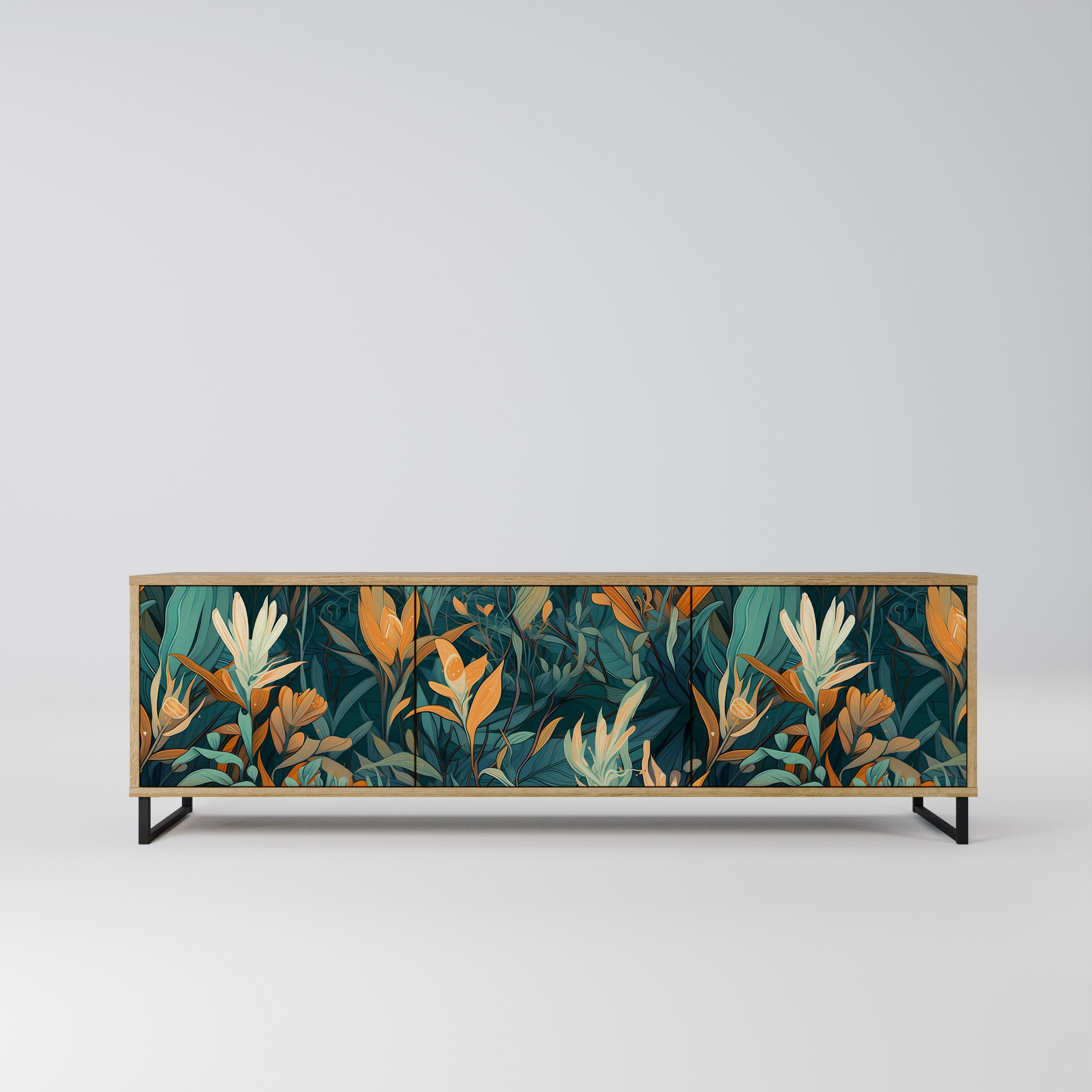 Meuble TV 3 portes FLORAL SERENITY effet chêne