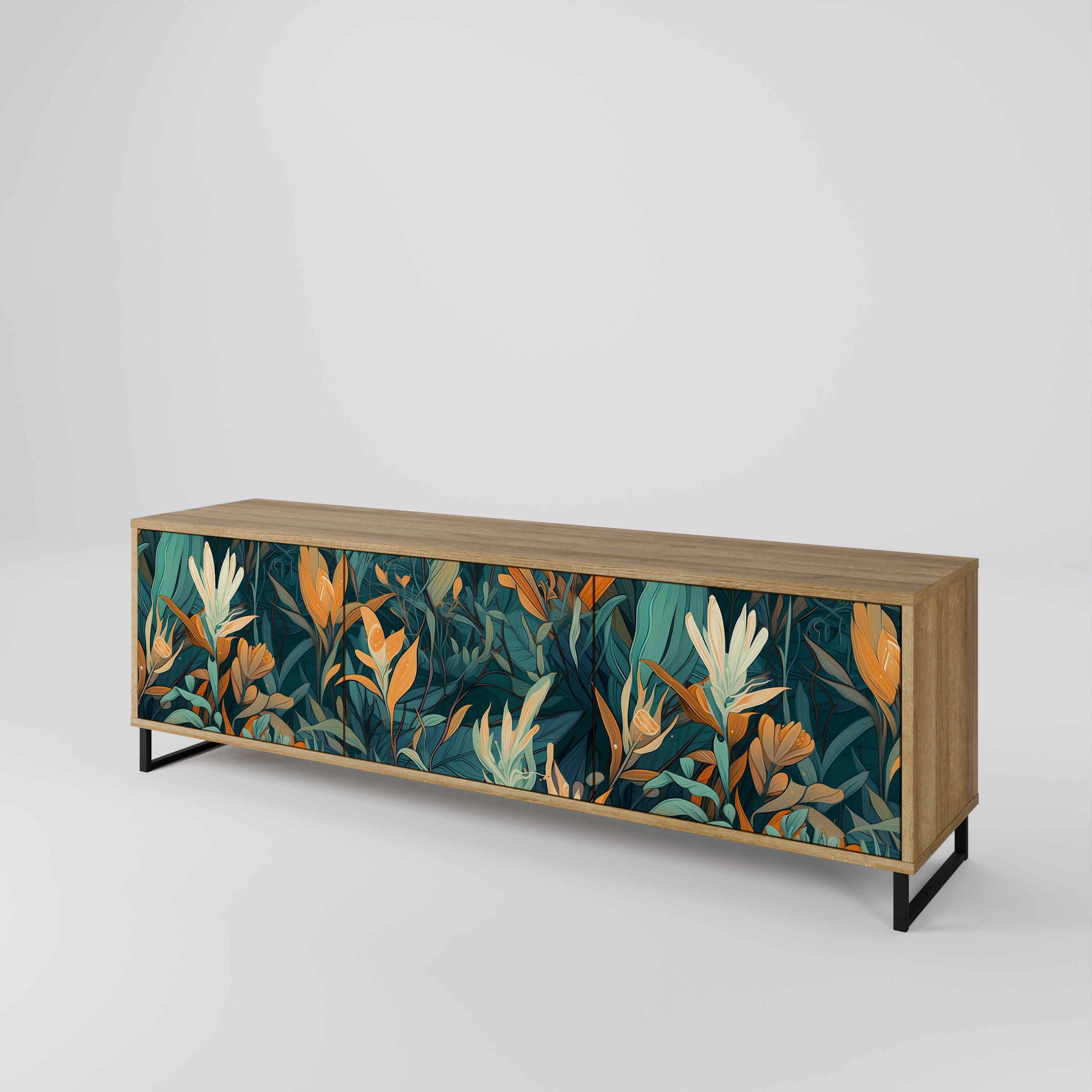 Meuble TV 3 portes FLORAL SERENITY effet chêne