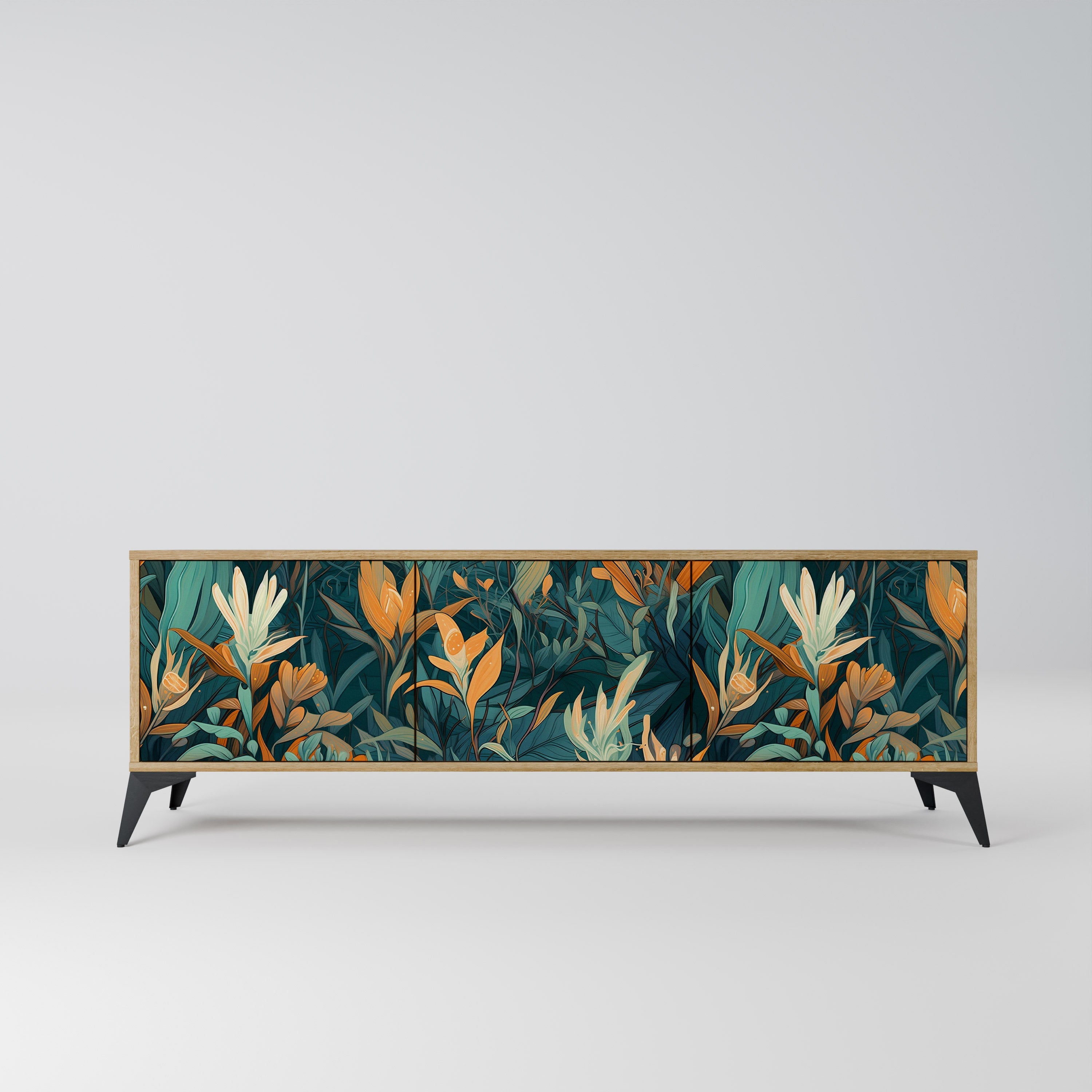 Meuble TV 3 portes FLORAL SERENITY effet chêne