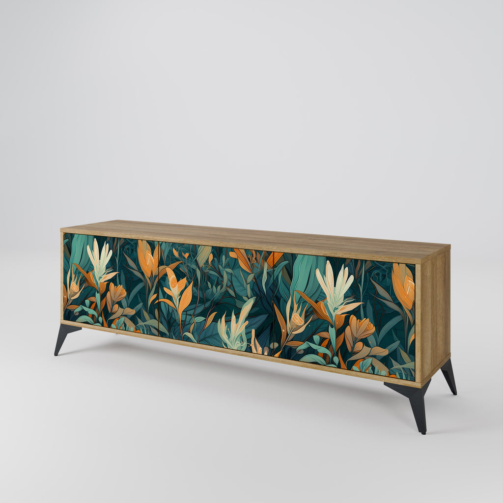 Meuble TV 3 portes FLORAL SERENITY effet chêne