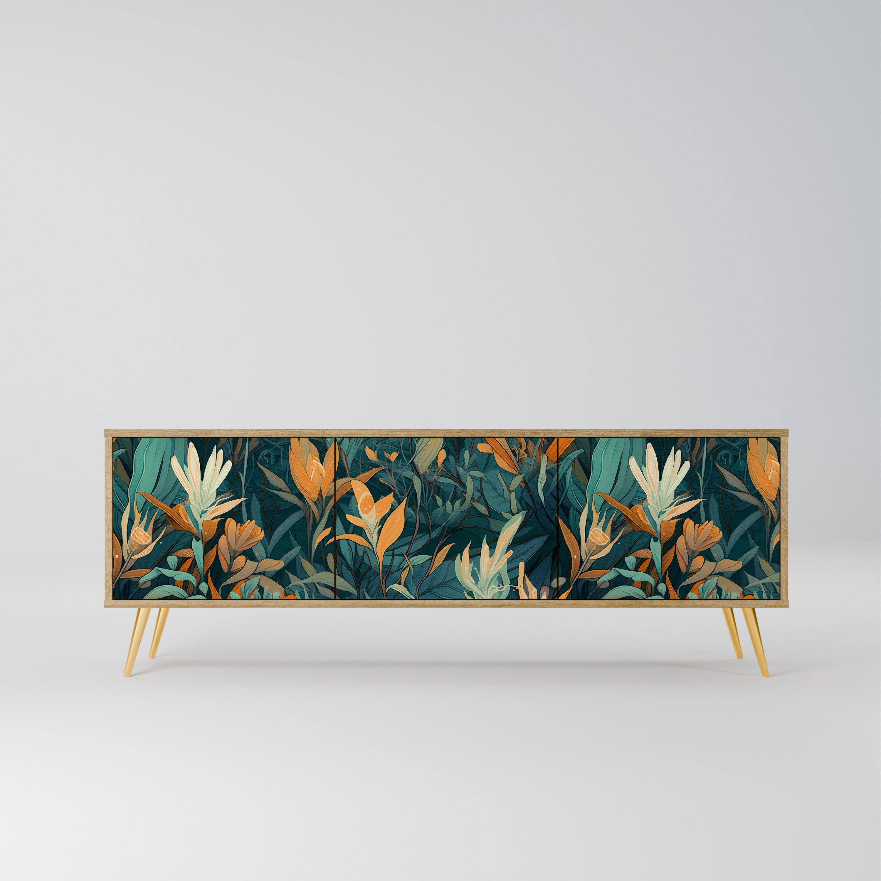 Meuble TV 3 portes FLORAL SERENITY effet chêne