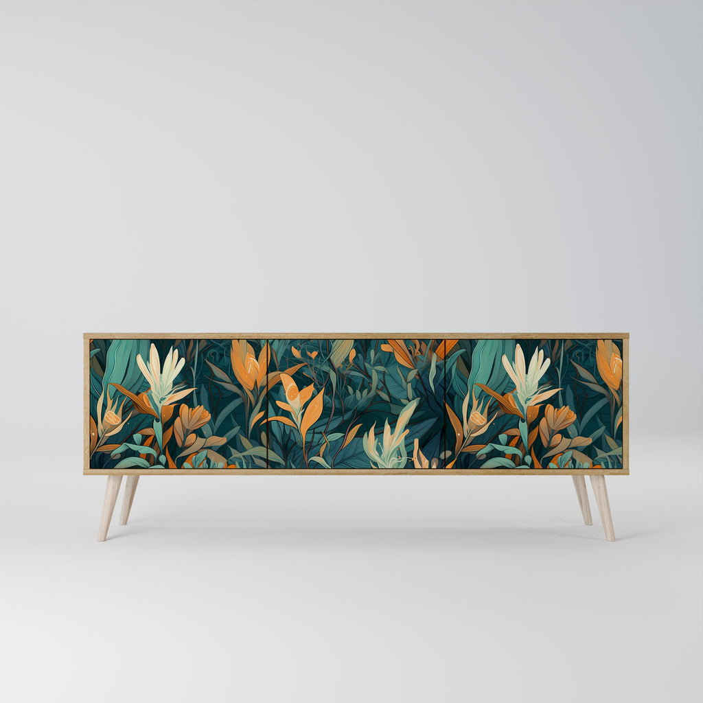 Meuble TV 3 portes FLORAL SERENITY effet chêne