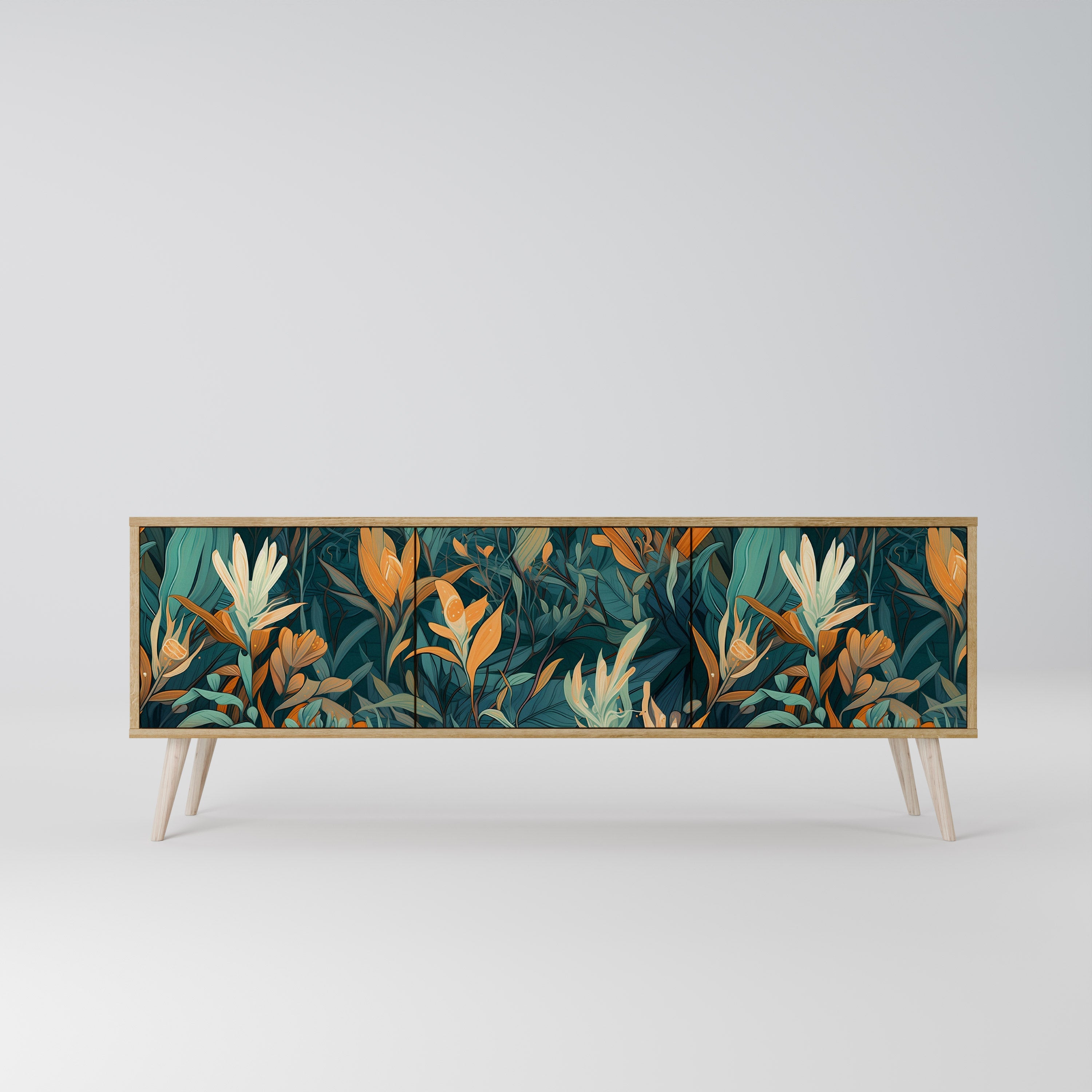 Meuble TV 3 portes FLORAL SERENITY effet chêne