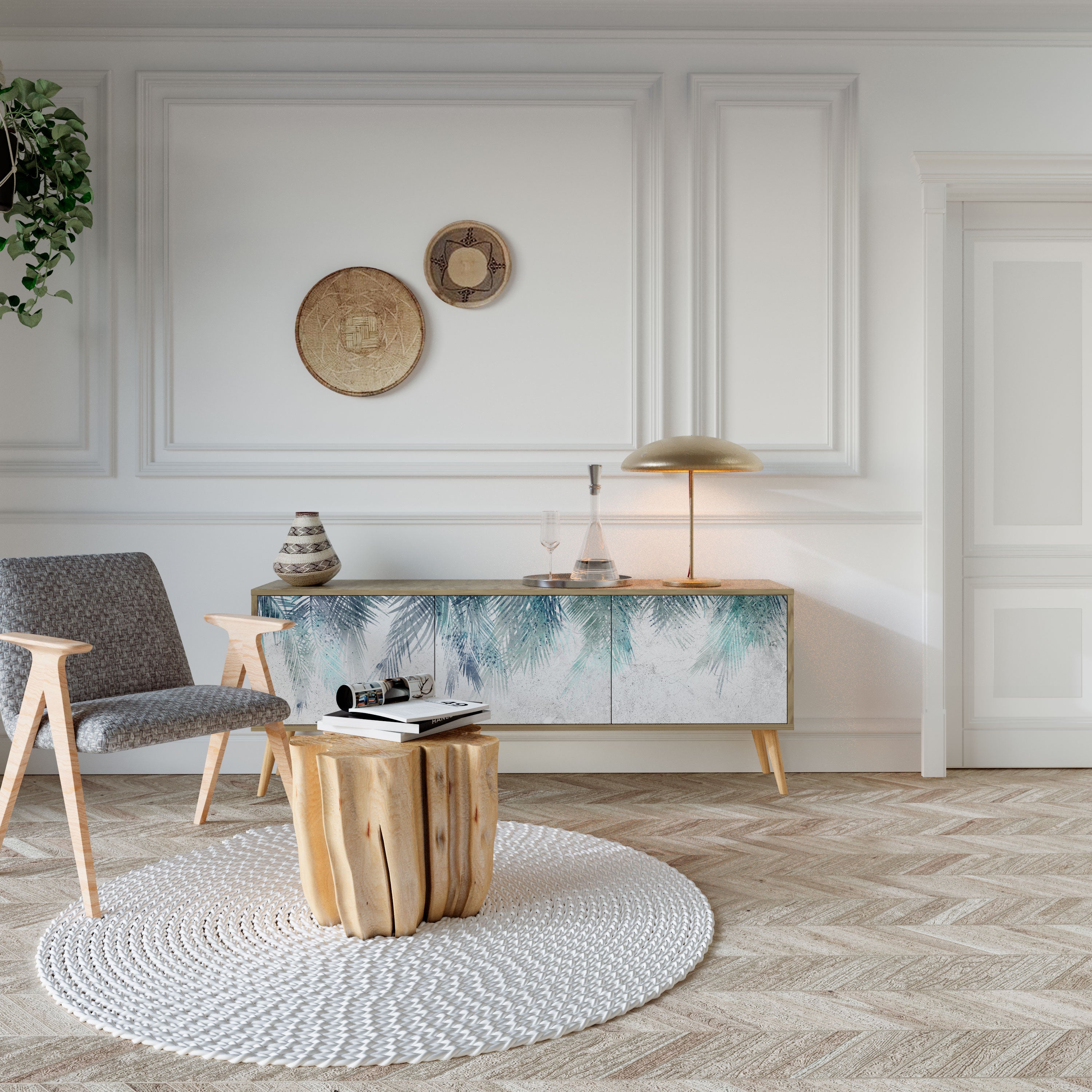 Meuble TV 3 portes PALM VEIL effet chêne