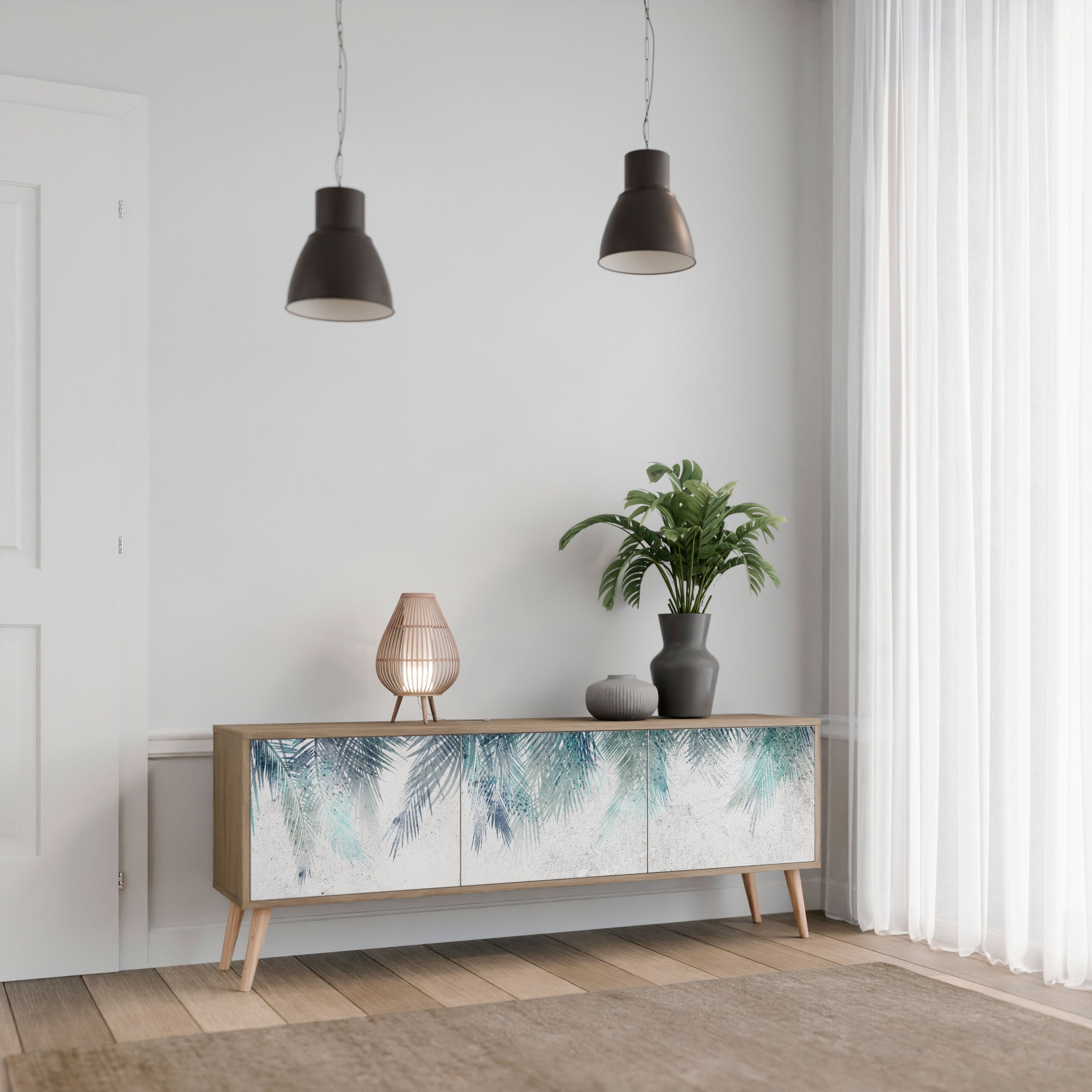 Meuble TV 3 portes PALM VEIL effet chêne