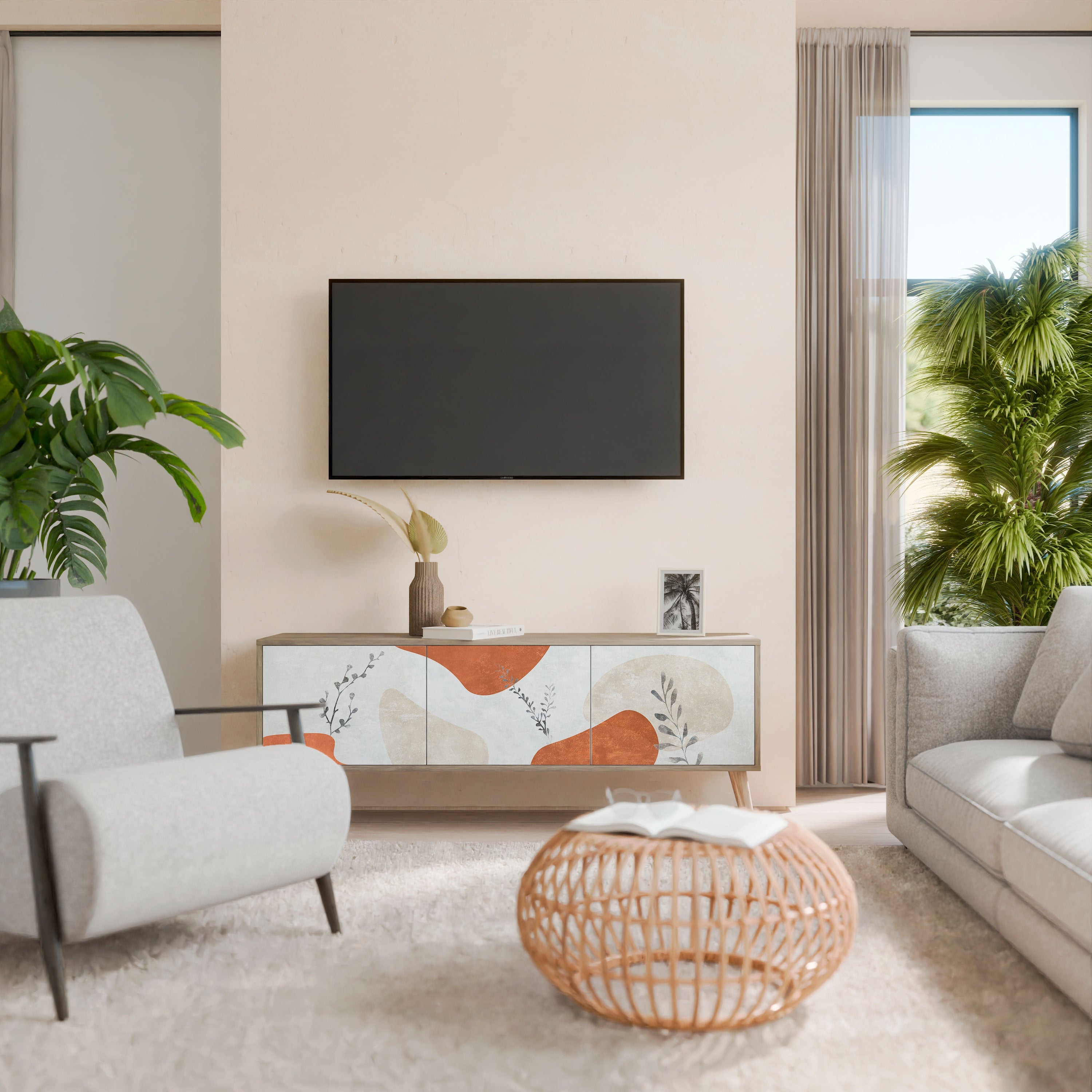 Meuble TV 3 portes TRANQUIL TWIG effet chêne