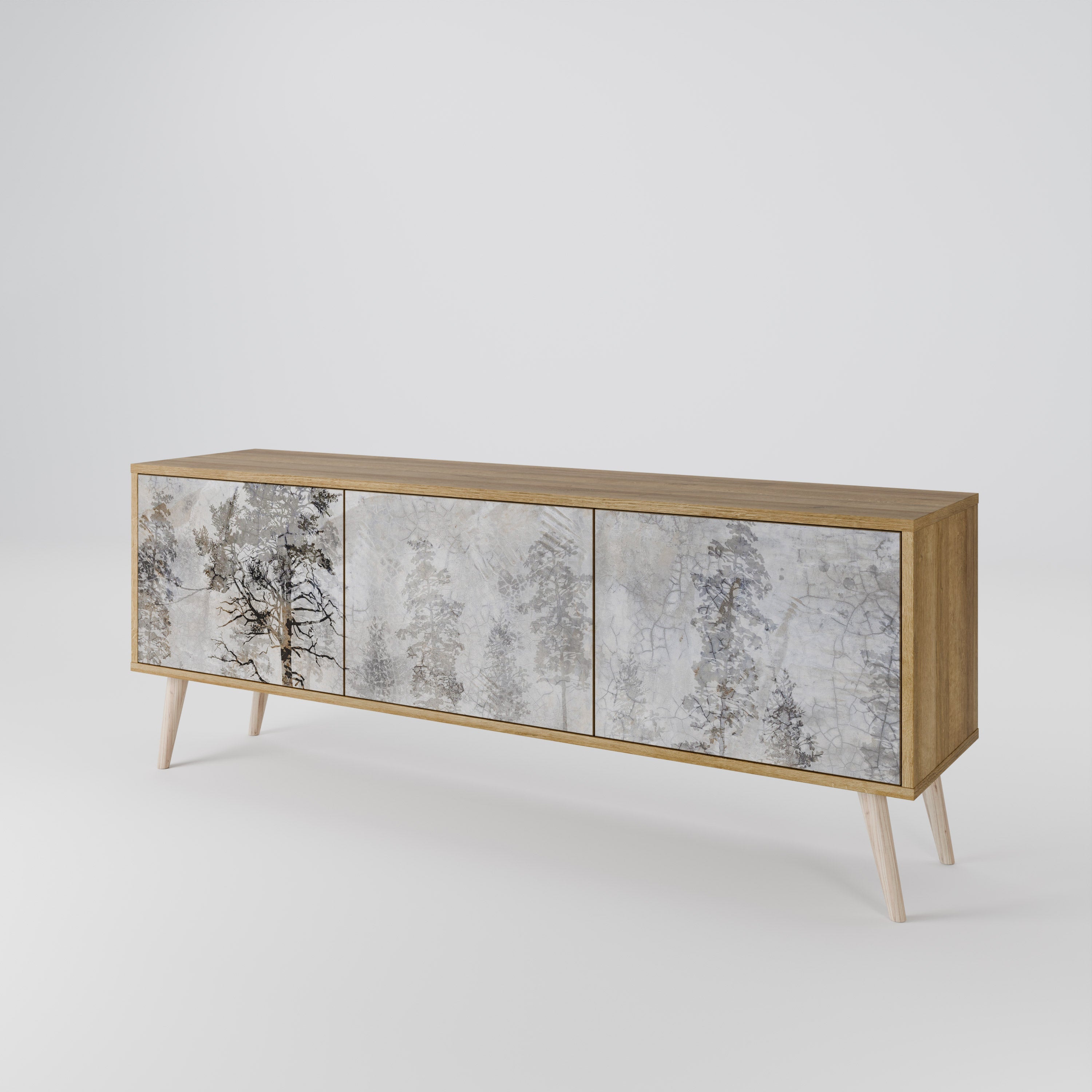 Meuble TV 3 portes FADE IN THE TREES effet chêne