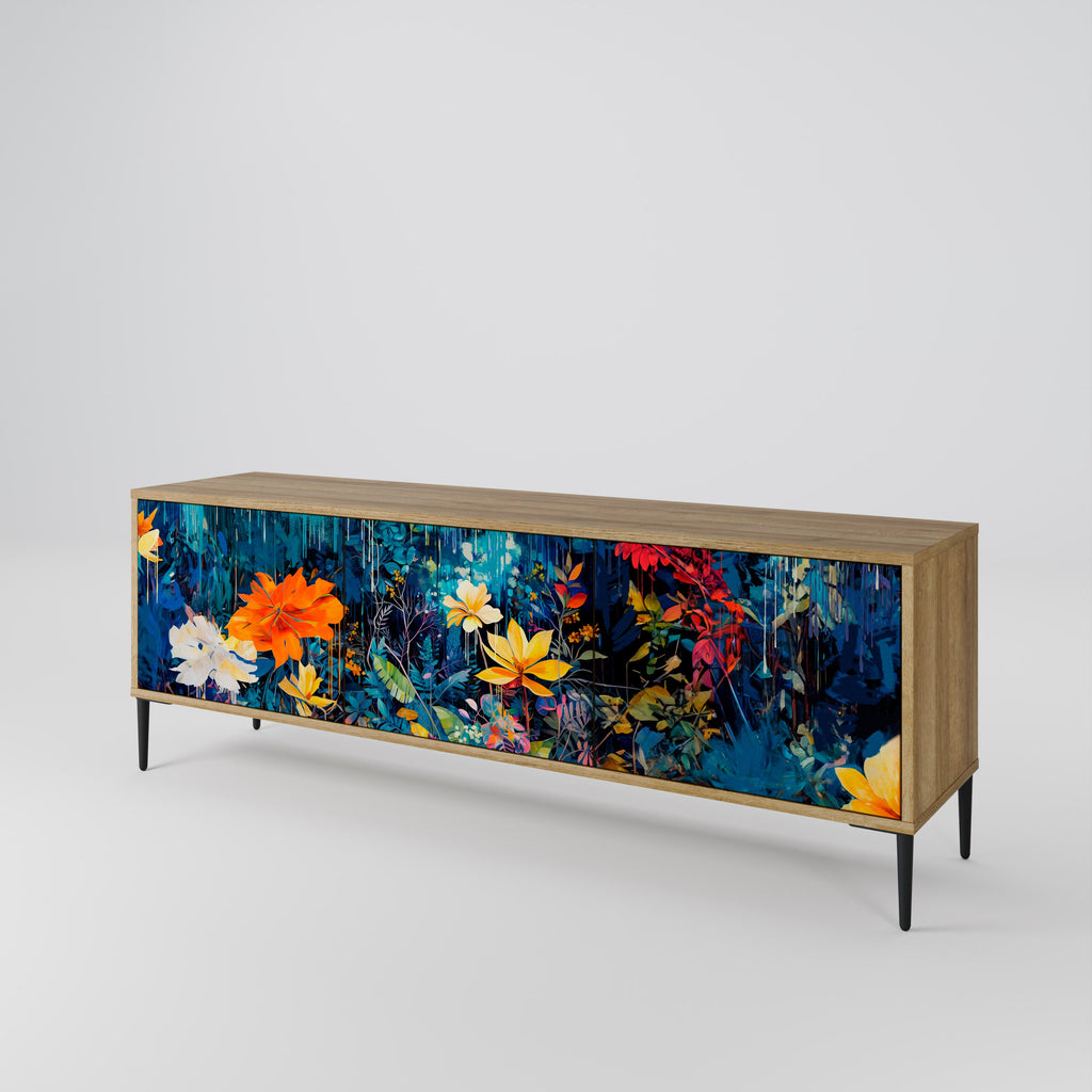 Meuble TV 3 portes MIDNIGHT BLOSSOM effet chêne