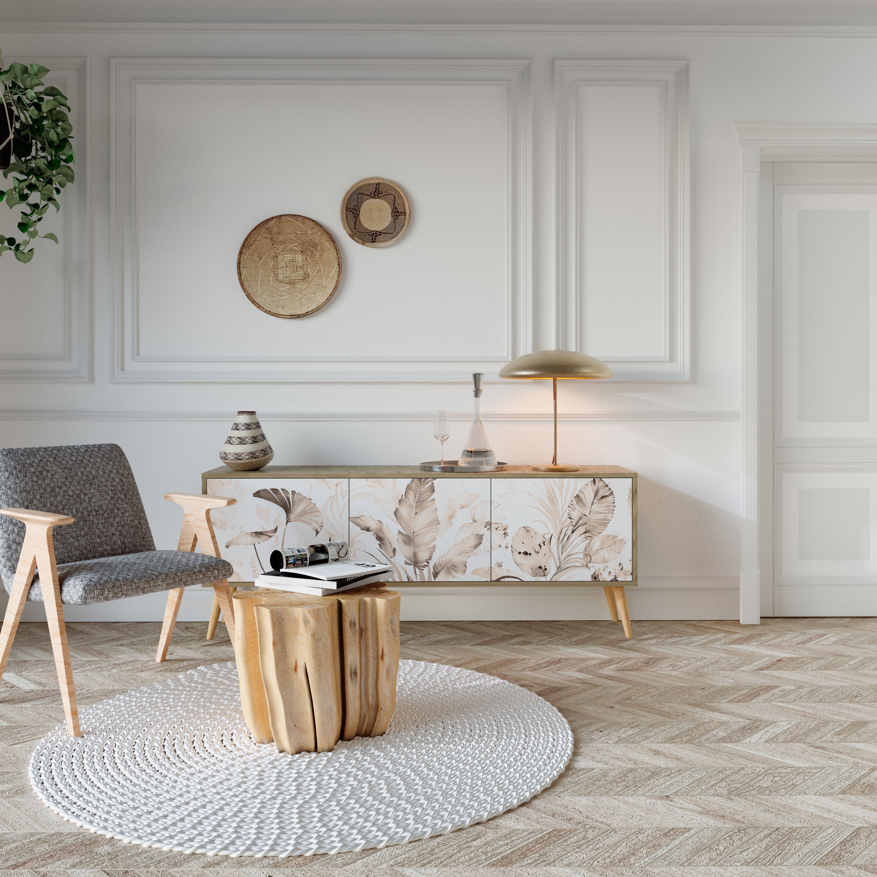 Meuble TV 3 portes WILD TENDERNESS effet chêne