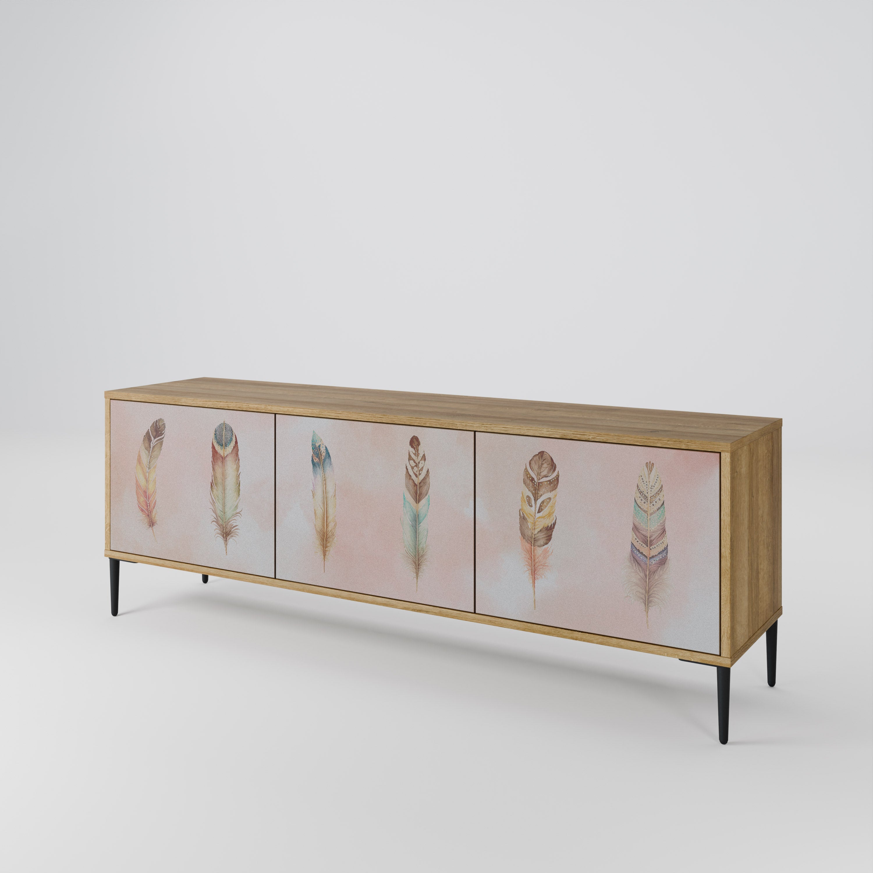 Meuble TV 3 portes DELIQUESCE effet chêne