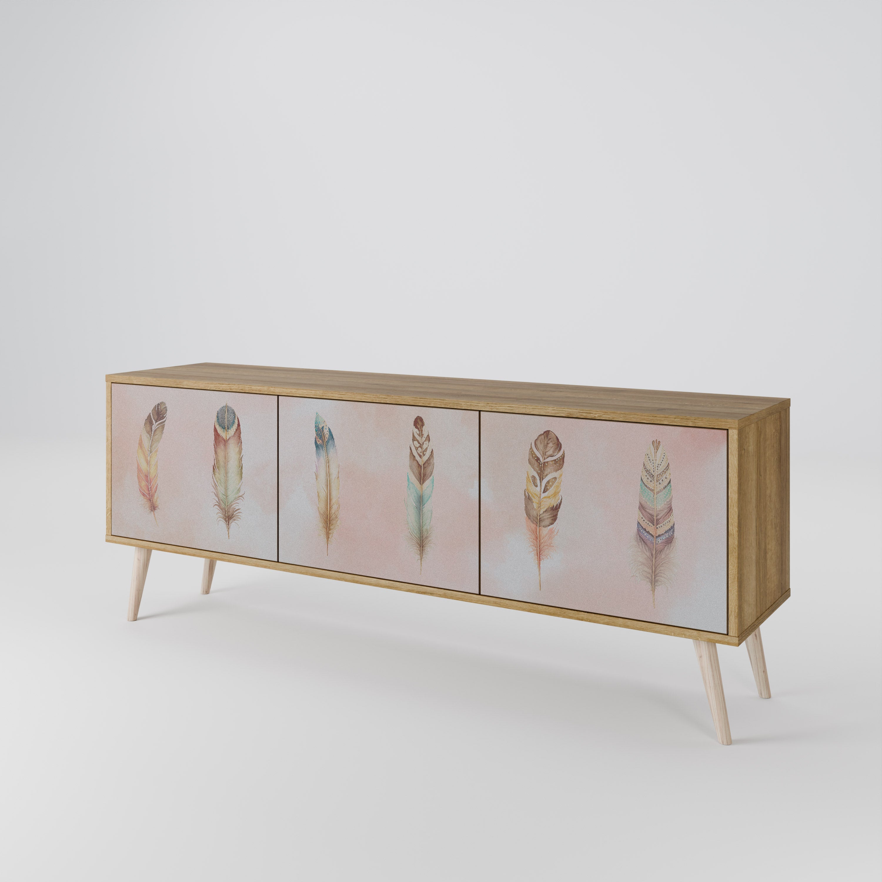 Meuble TV 3 portes DELIQUESCE effet chêne