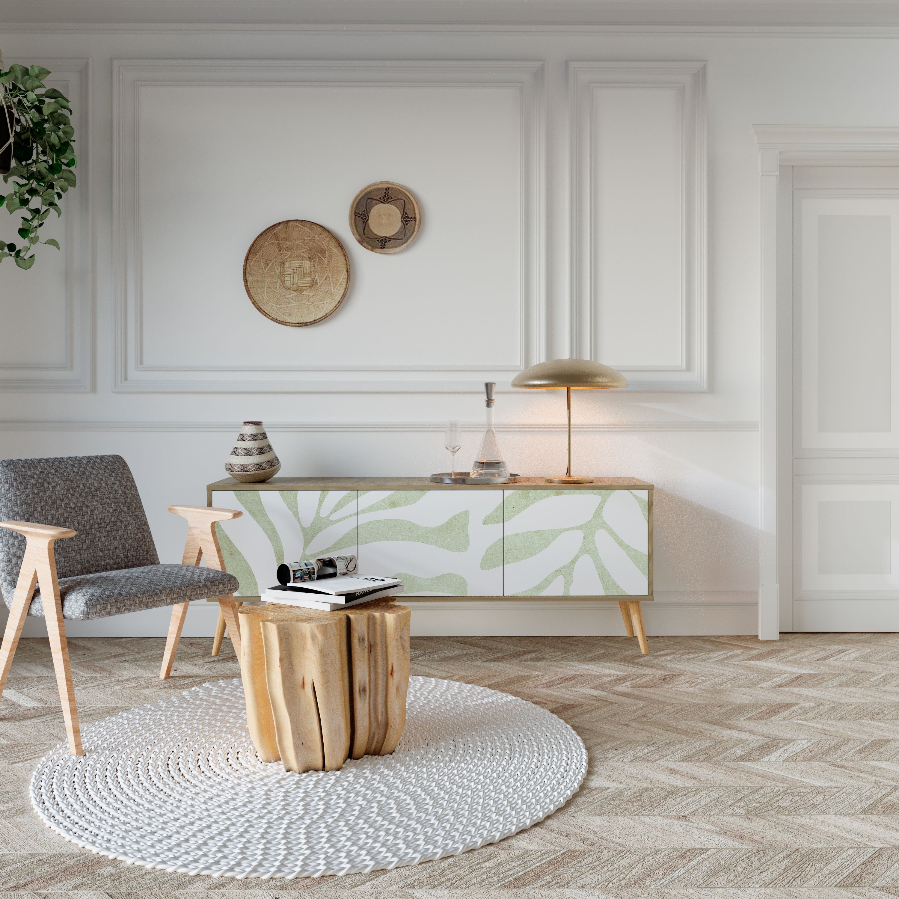 Meuble TV 3 portes BOTANICAL SPARK effet chêne