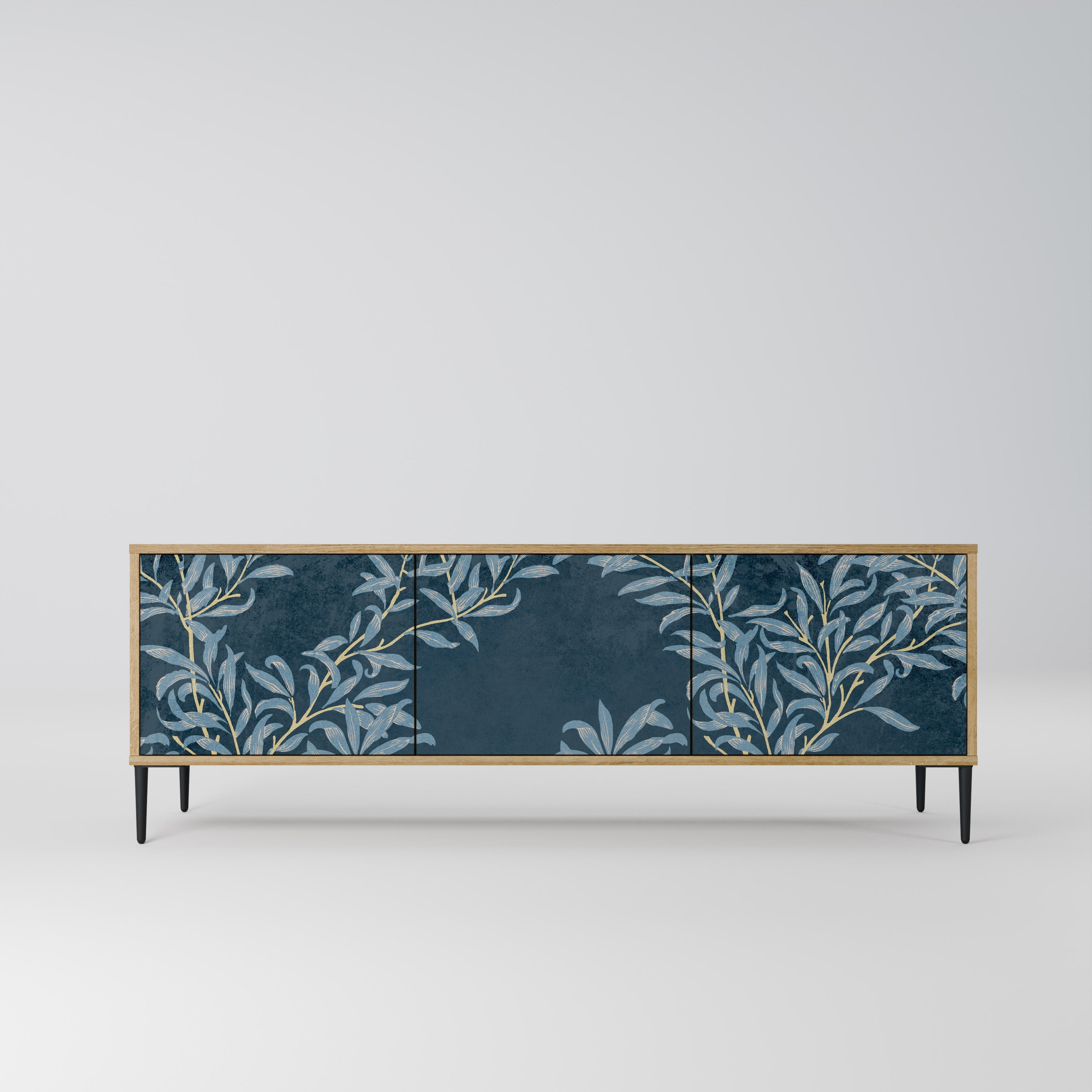 Meuble TV 3 portes BLUE LEAVES effet chêne