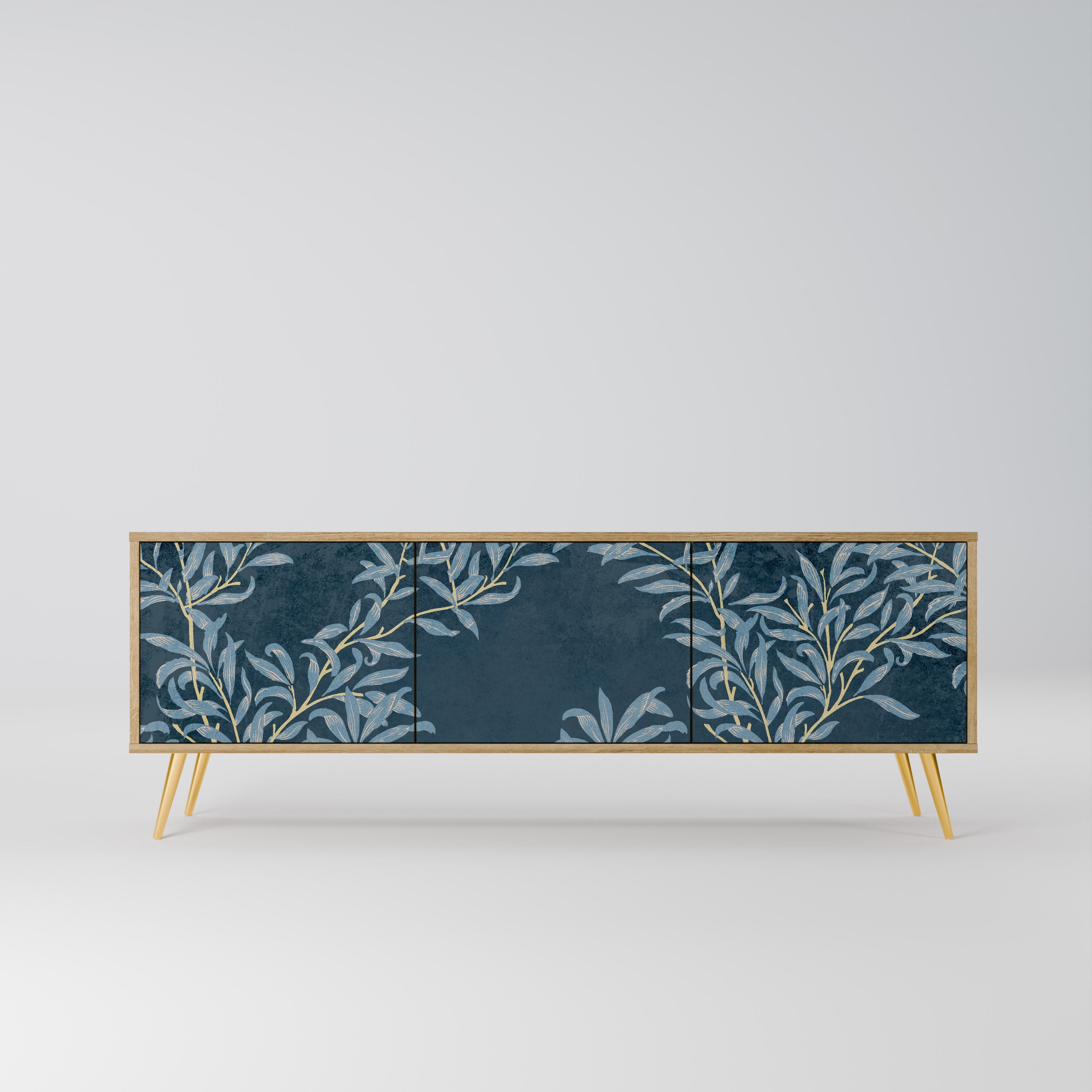 Meuble TV 3 portes BLUE LEAVES effet chêne