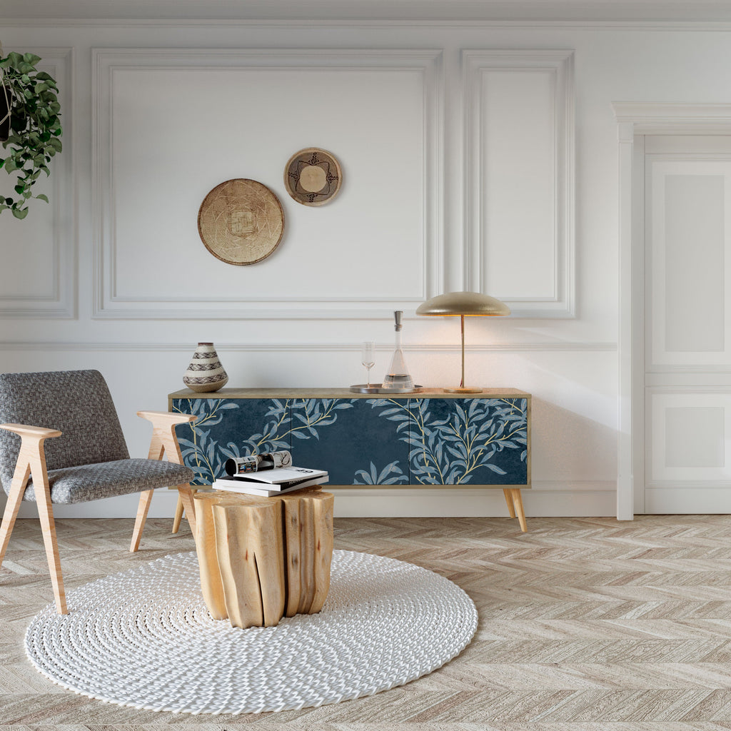 Meuble TV 3 portes BLUE LEAVES effet chêne