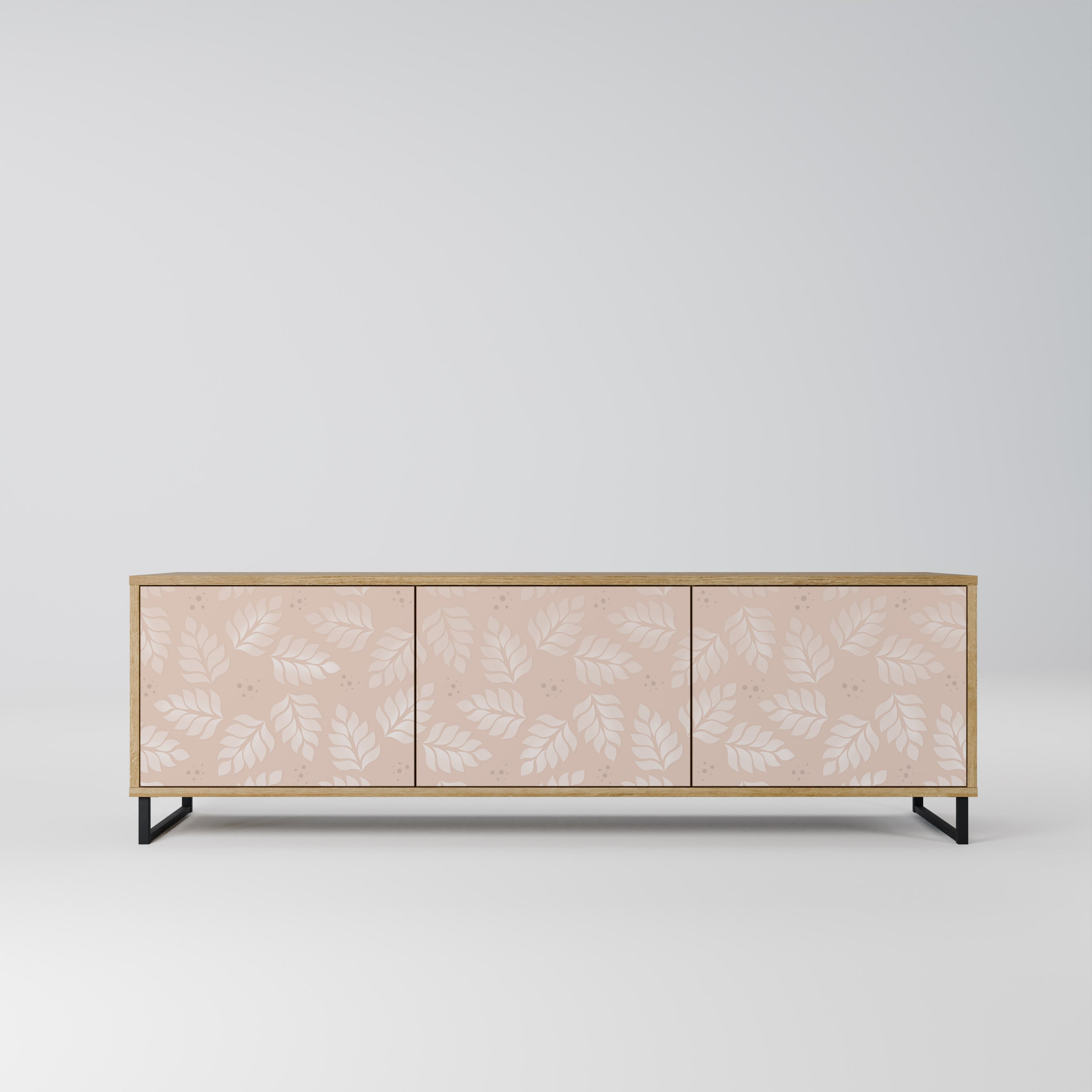 Meuble TV 3 portes LEAVES ON BEIGE effet chêne