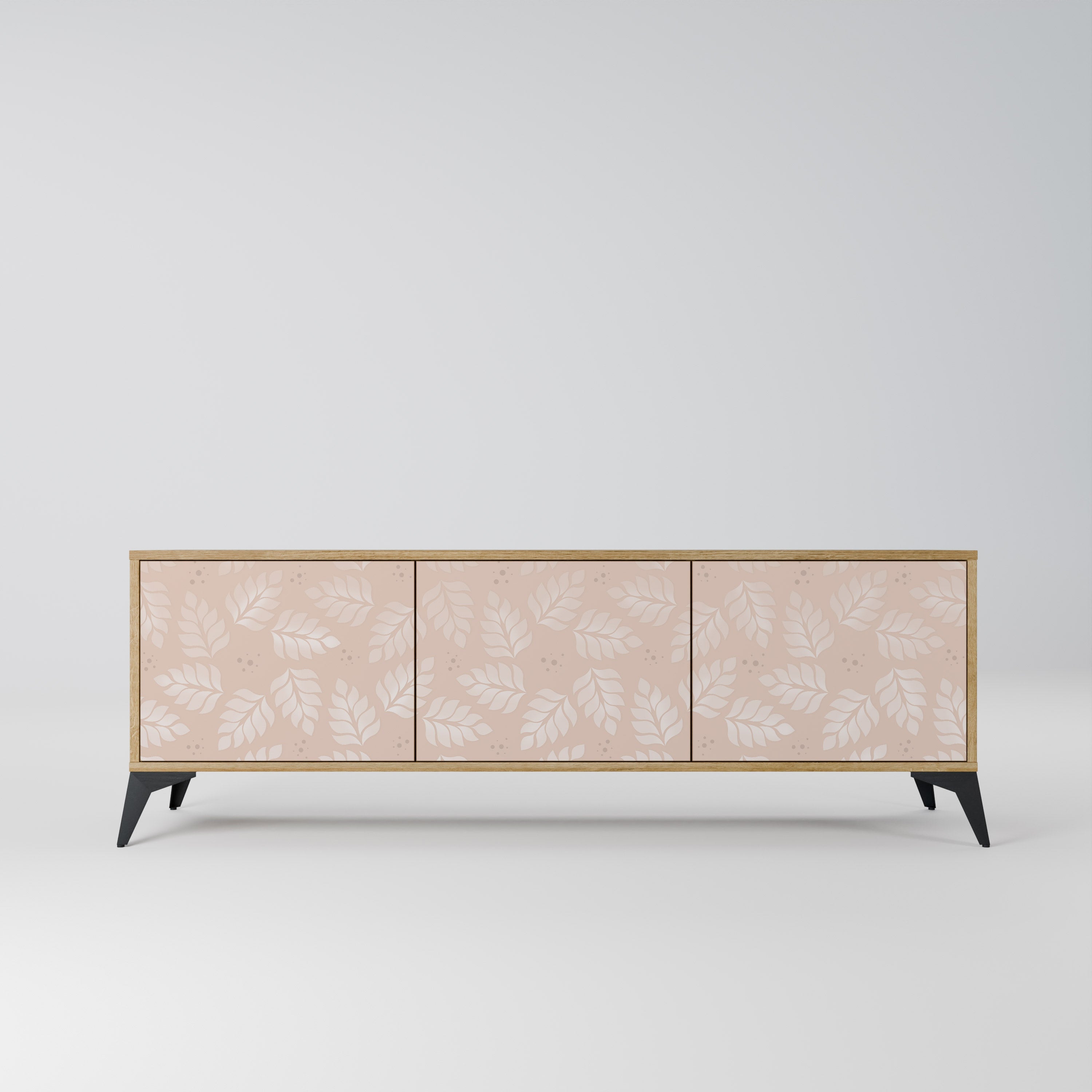 Meuble TV 3 portes LEAVES ON BEIGE effet chêne