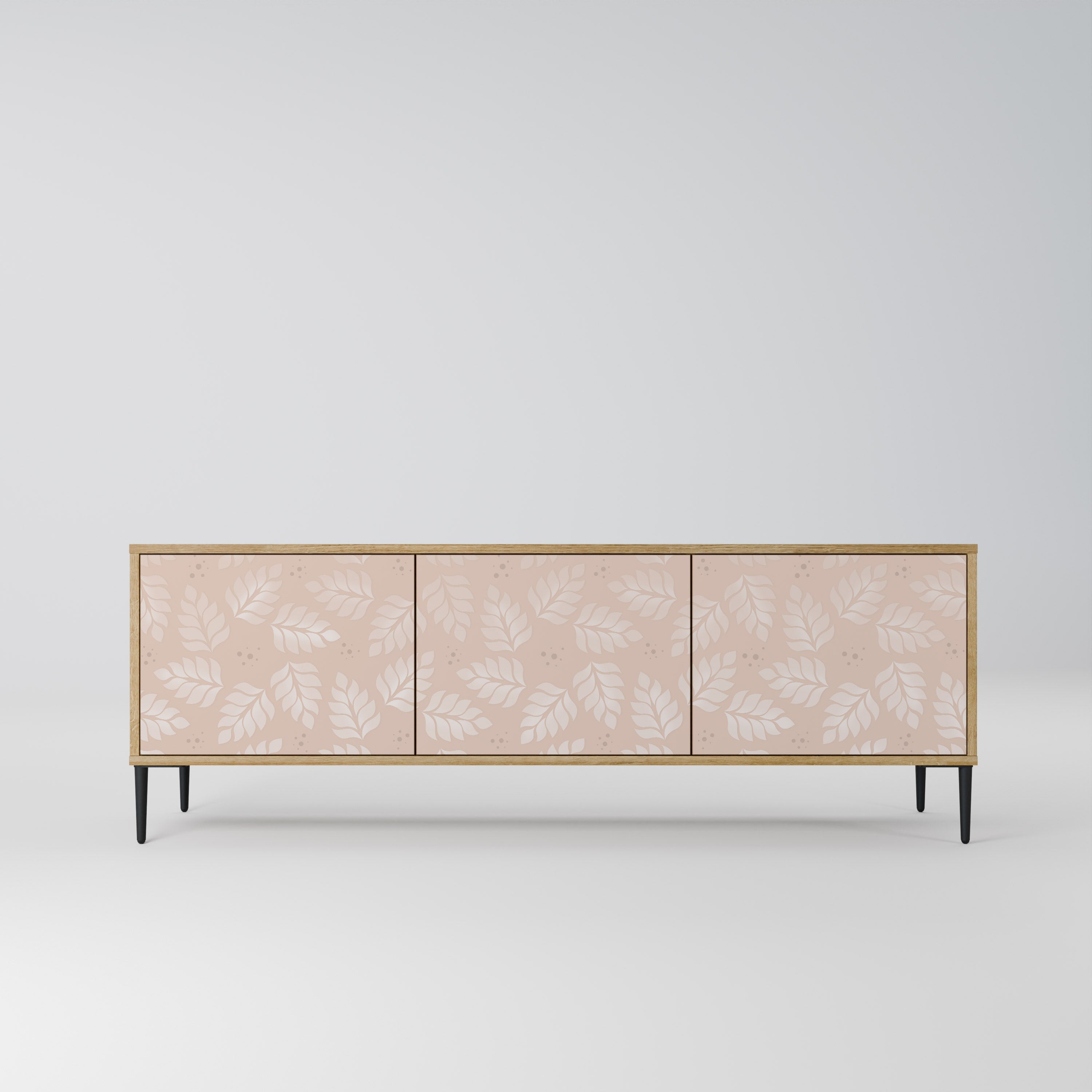 Meuble TV 3 portes LEAVES ON BEIGE effet chêne