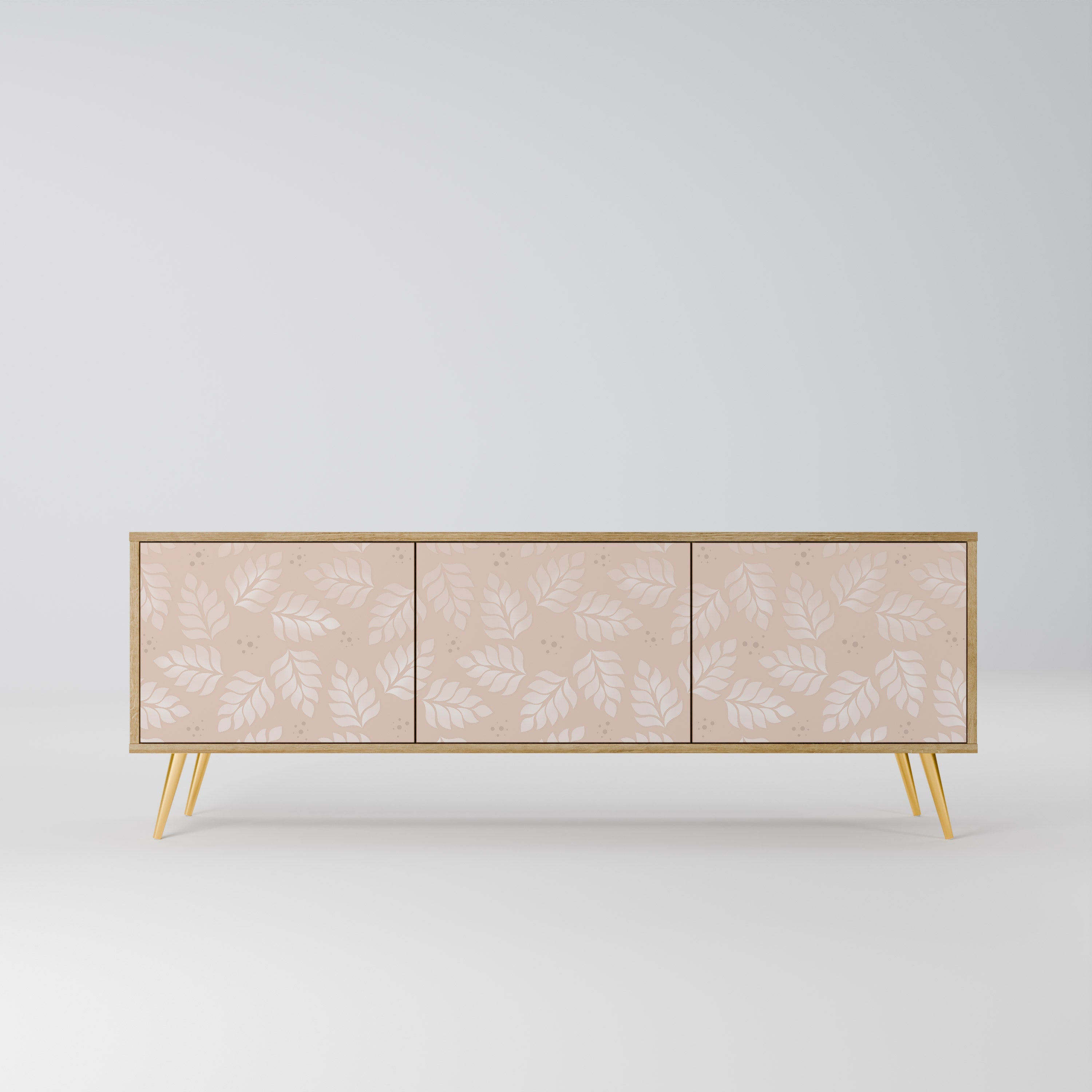 Meuble TV 3 portes LEAVES ON BEIGE effet chêne