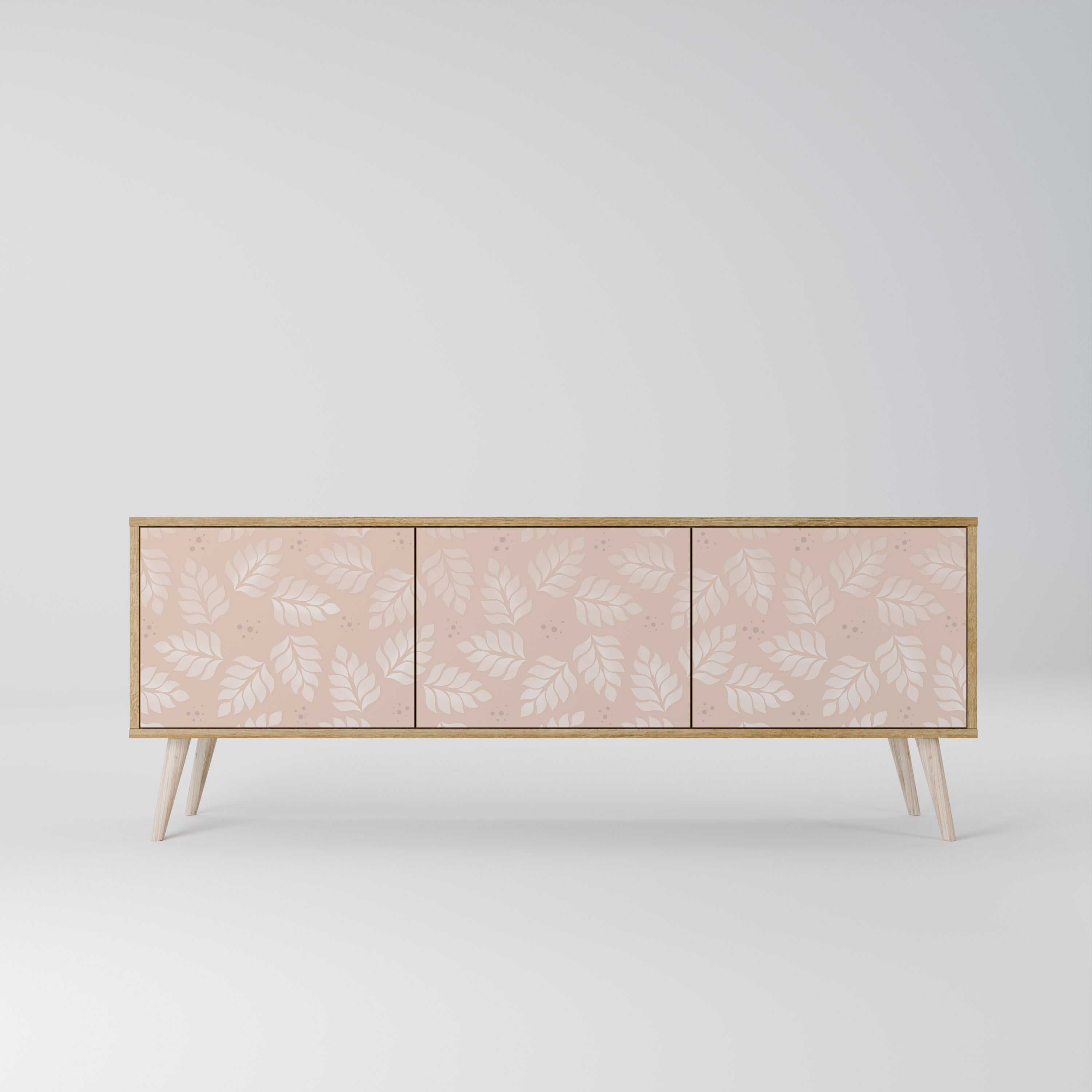 Meuble TV 3 portes LEAVES ON BEIGE effet chêne