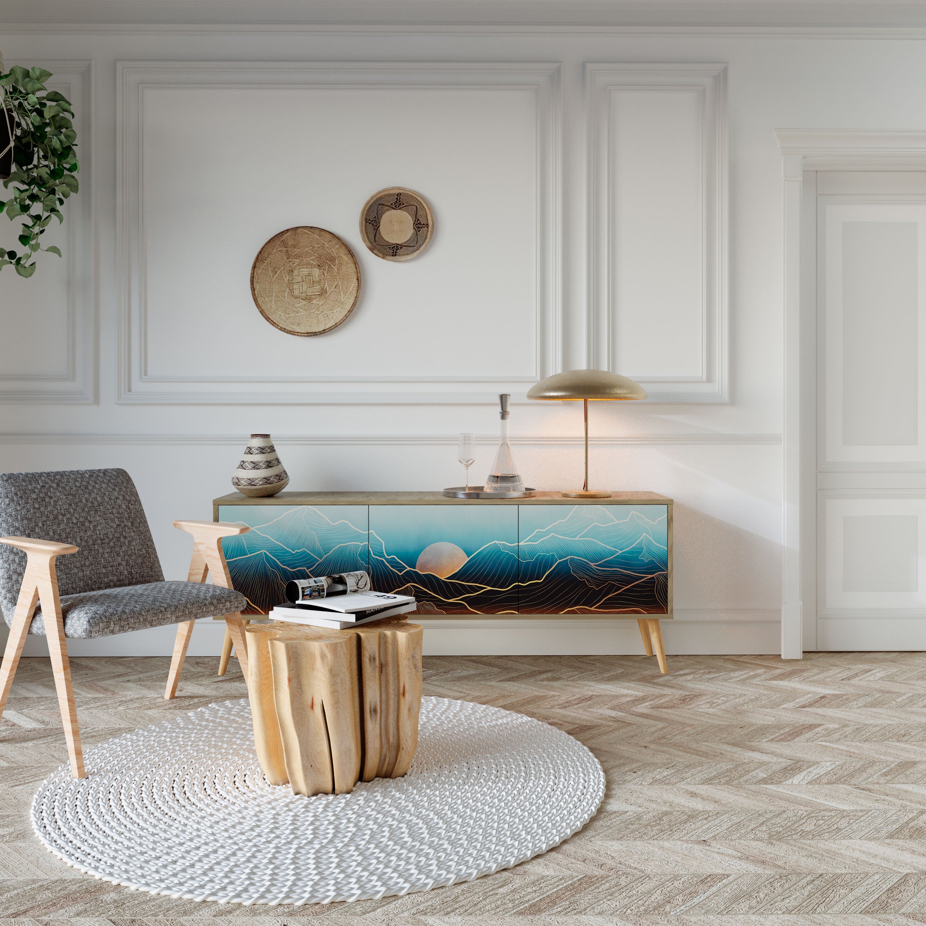 Meuble TV 3 portes LUNAR SECRETS effet chêne